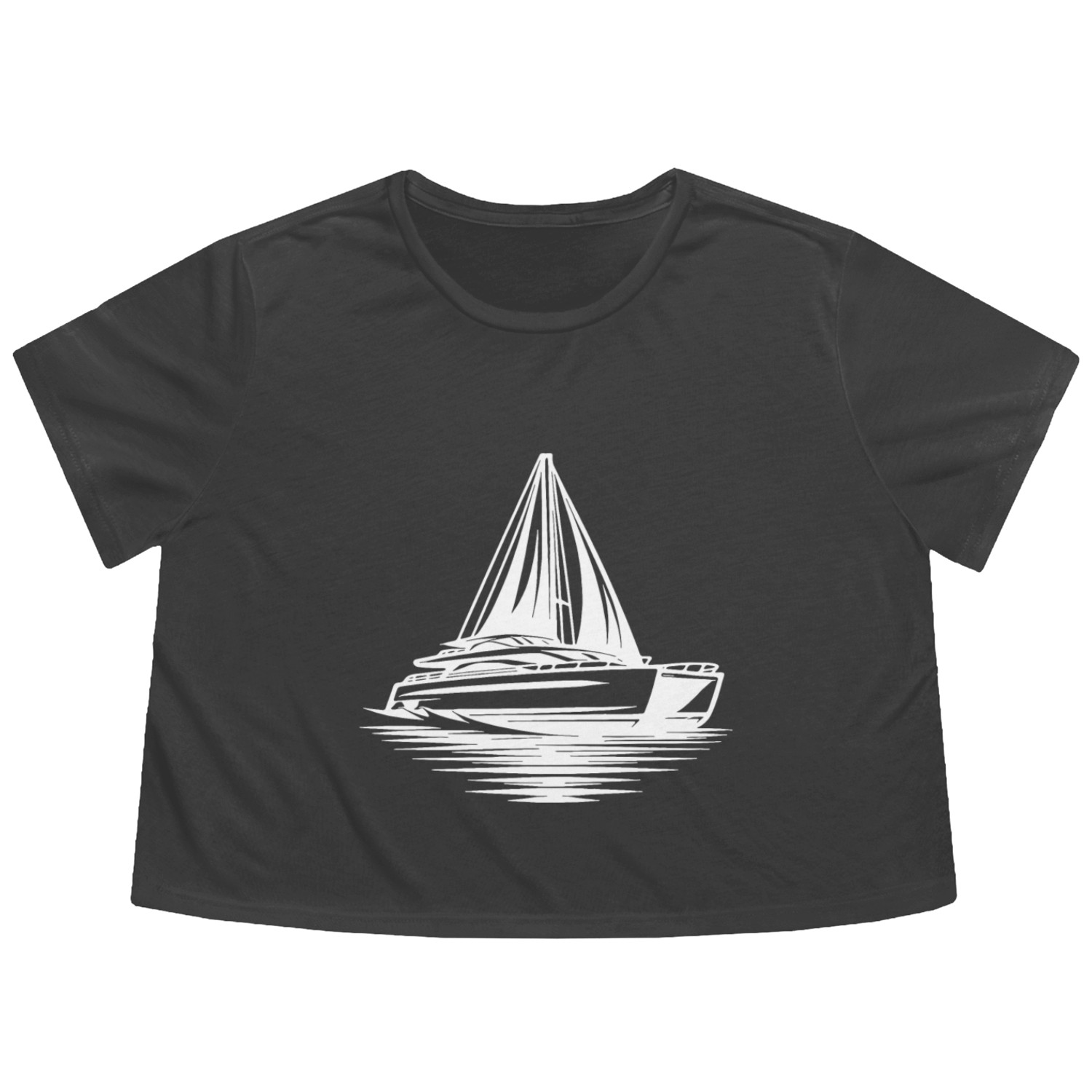 Chic Double Hull Sailing Boat Catamaran Sailor Flowy Cropped Tees