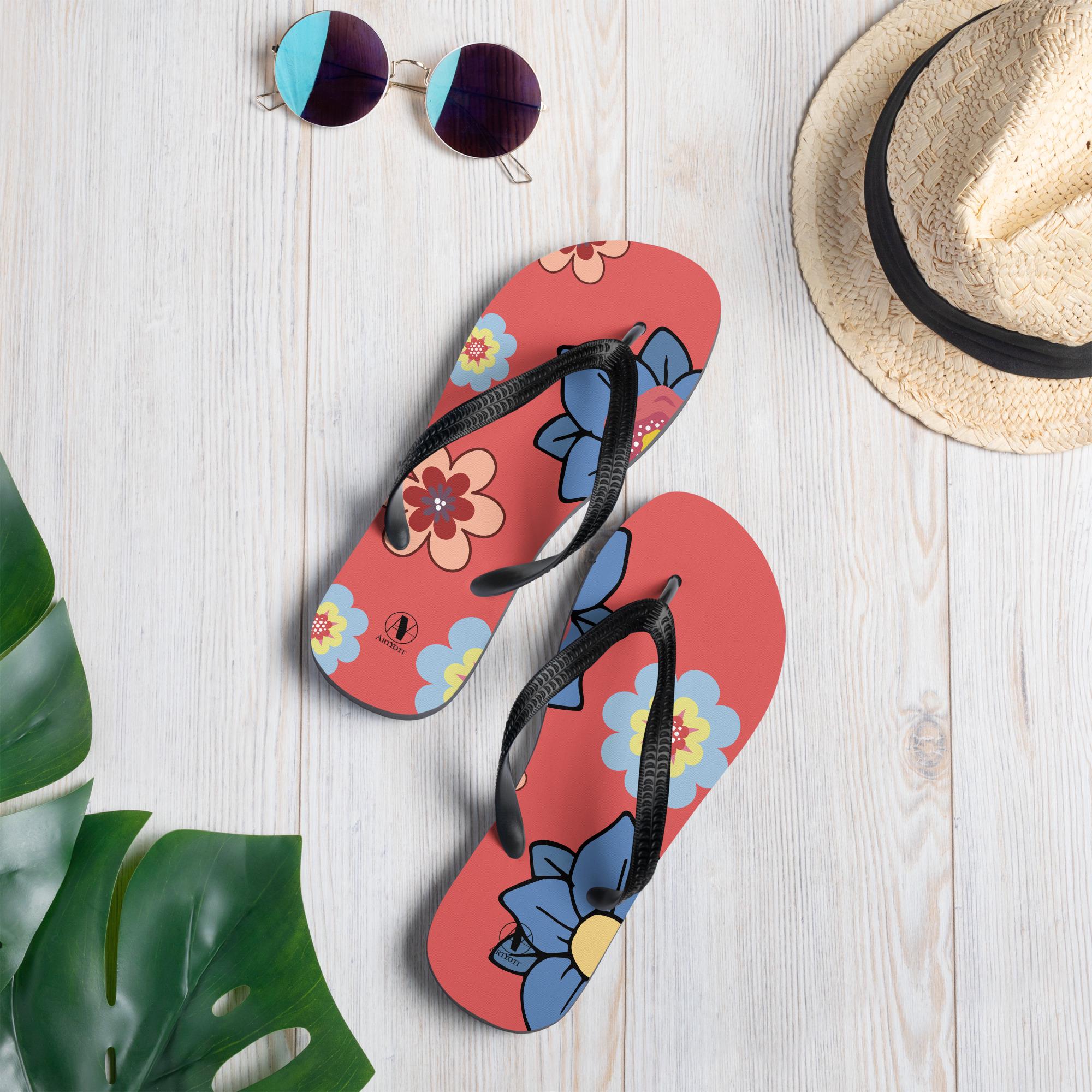 Vintage floral pop flip-flops colorful retro summer sandals for women