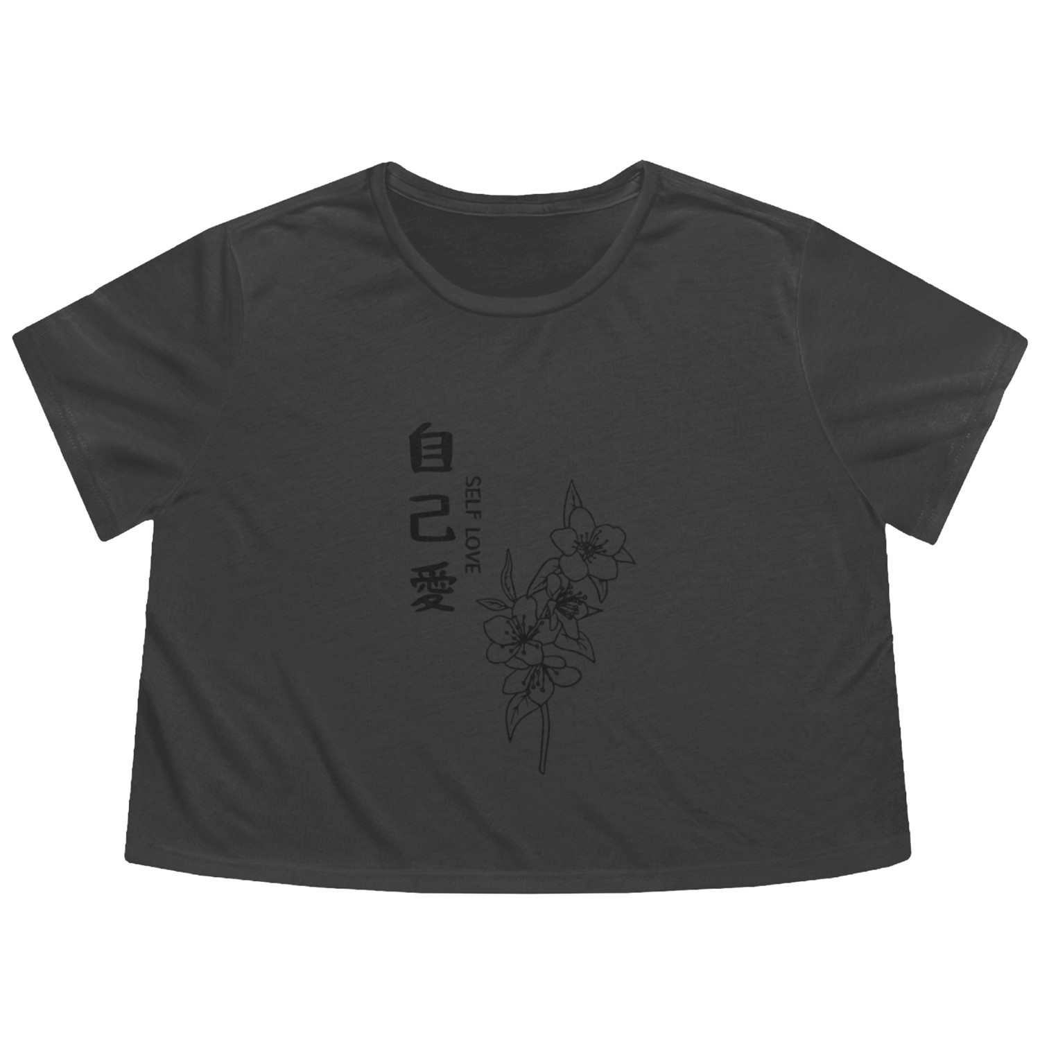 Self Love Minimalist Flower Line Art Japanese Kanj Flowy Cropped Tees