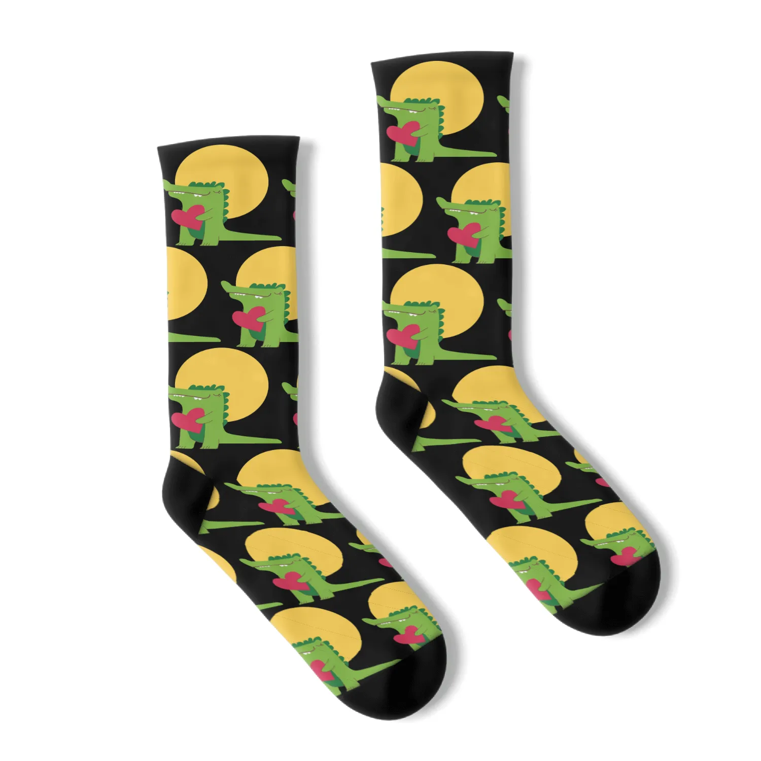 kawaii cute green alligator carrying a red heart Socks