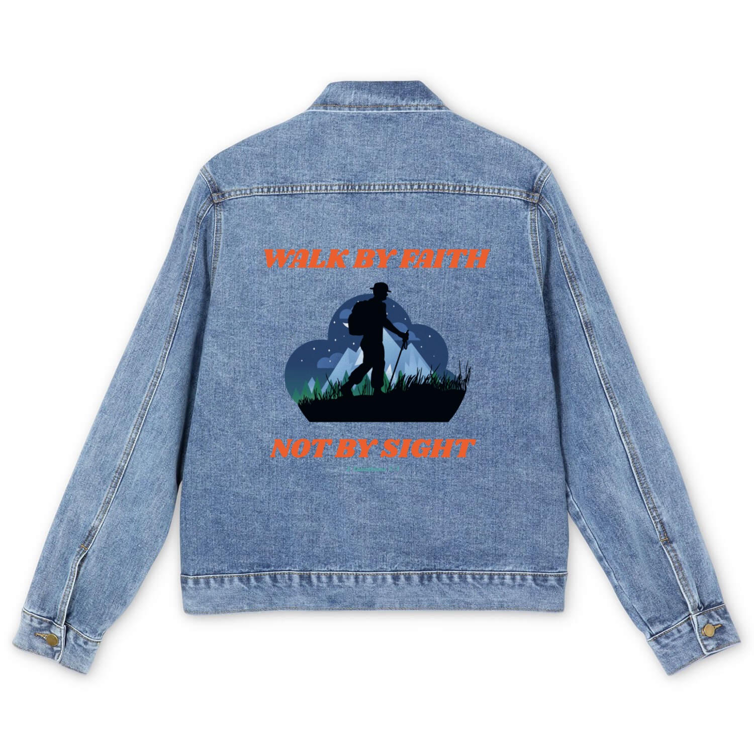 Walk By Faith Not By Sight Verse Men's Denim Jackets