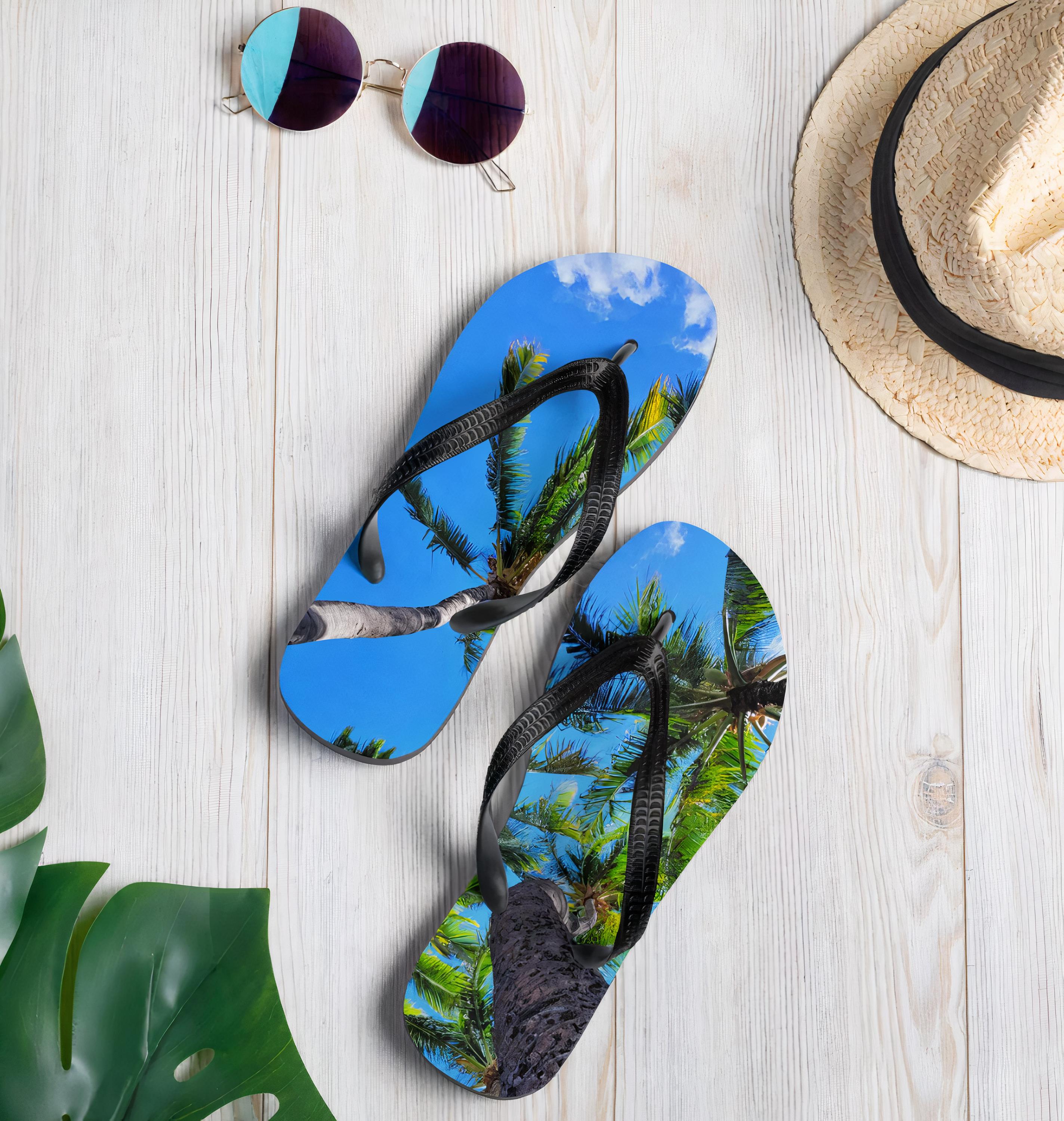 Unique Flip-Flops - Tropical Palm Tree Thongs, Beach Sandals for Summer Vacation & Poolside Fun - Great Gift Idea for her