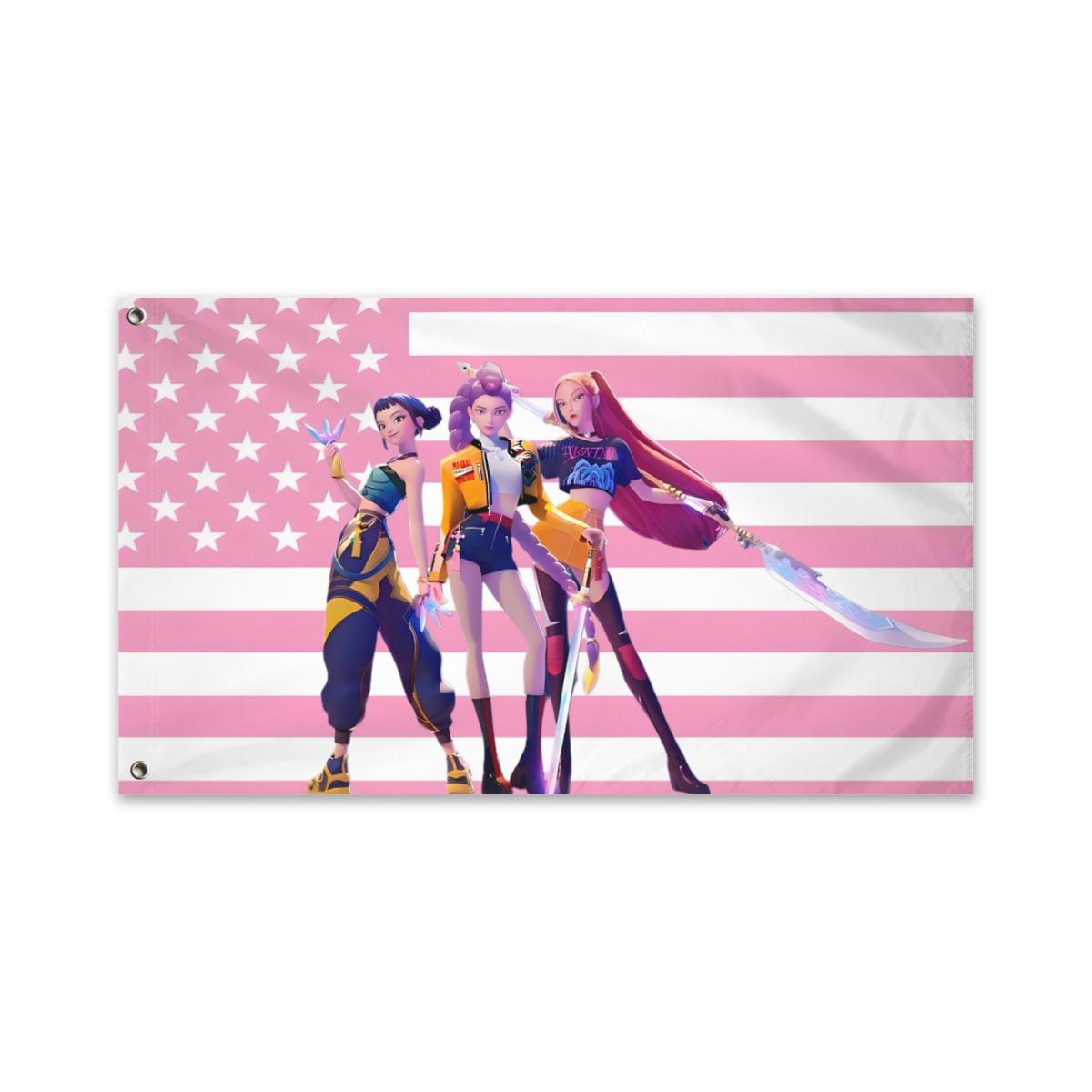 Flag Tapestry | Kpop Demon Hunters Huntrix | Pink American Flag Wall Hanging | Kpop Girl Group Dorm Decor | Gift for Girlfriend