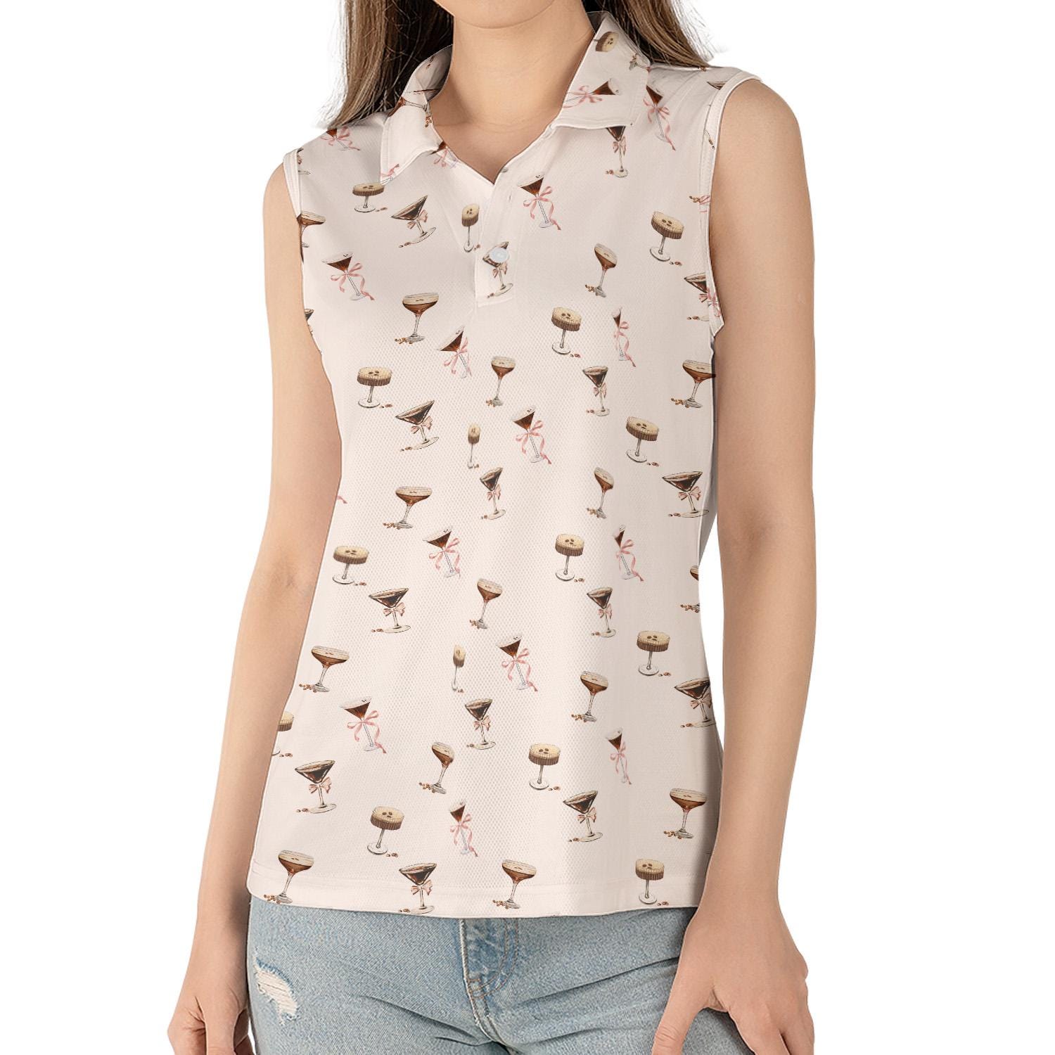 Women's Sleeveless Golf Polo Shirt, Summer Casual Cocktail Margarita Golf Top