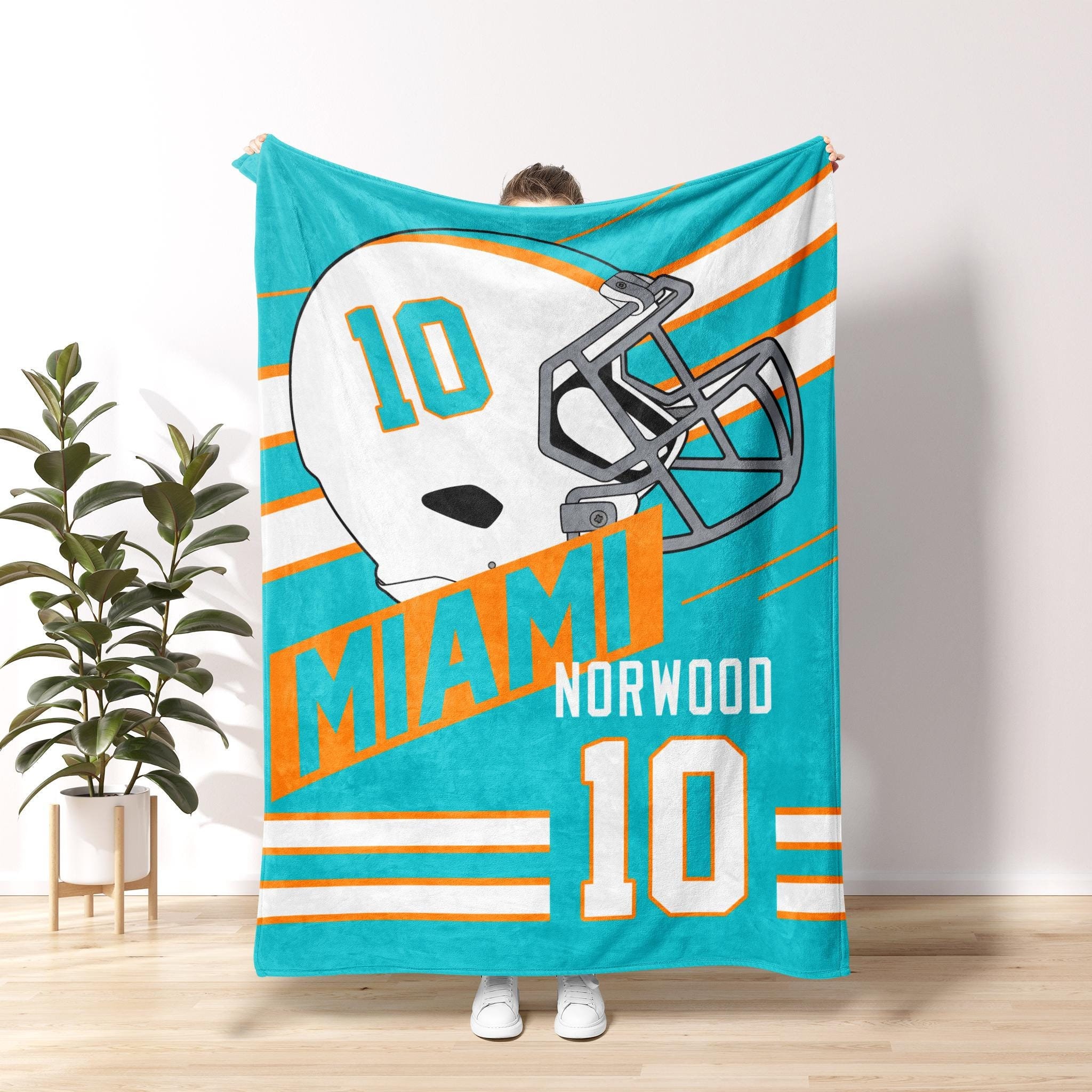 Miami Football Personalized Blanket, Retro Miami Football Blanket, Miami Dolphin Football Blanket