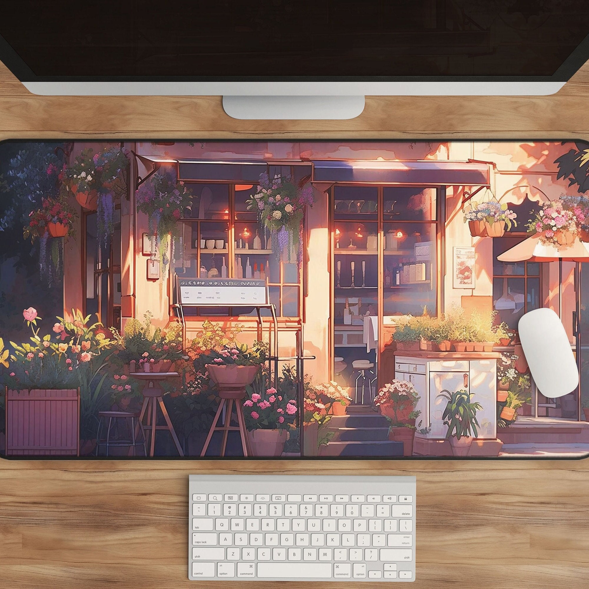 Anime Cafe Desk Mat - Cozy Coffee Shop Art Workspace Accessory