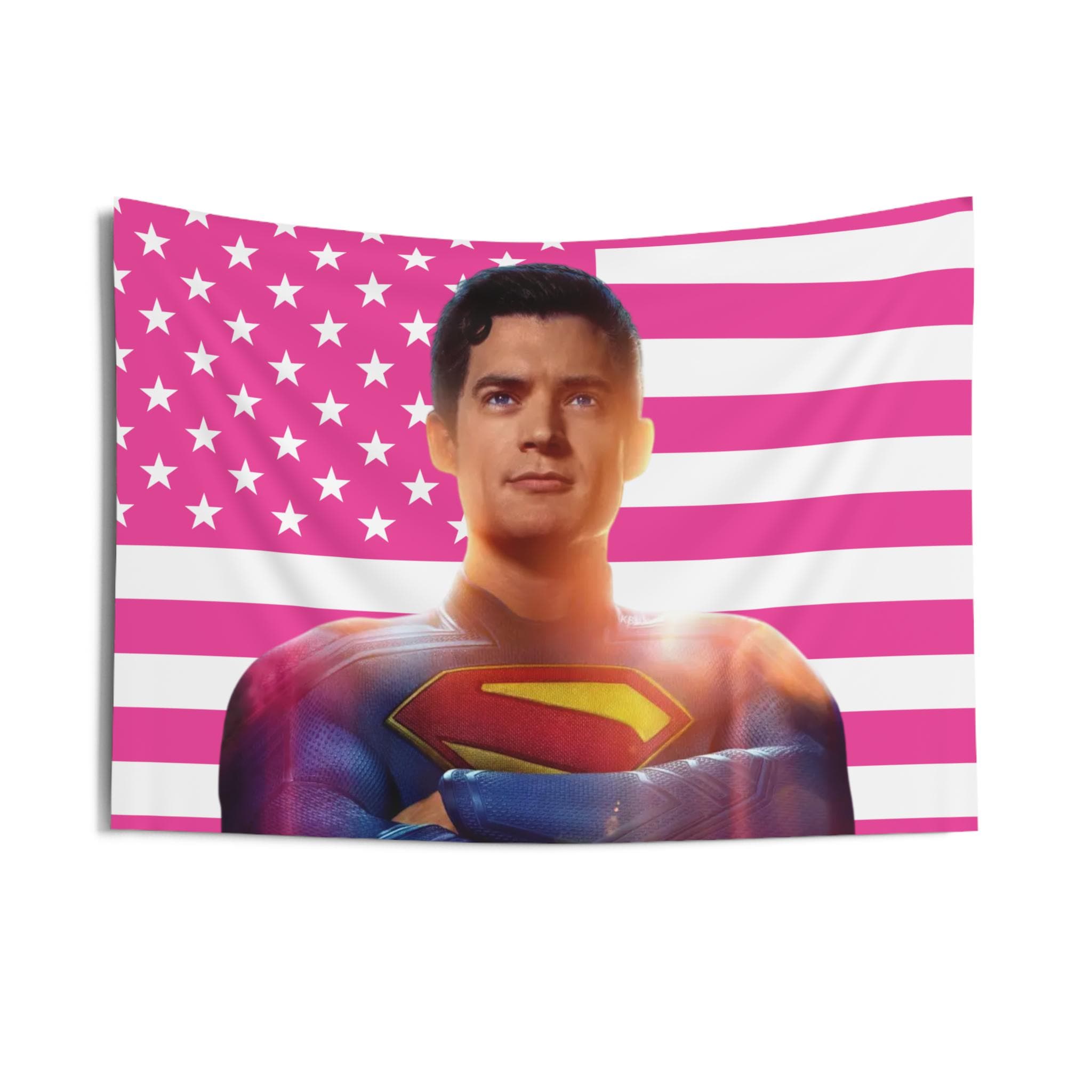 David Corenswet as Clark Tapestries, David Corenswet Pink Flag, David Corenswet Indoor Wall Tapestries