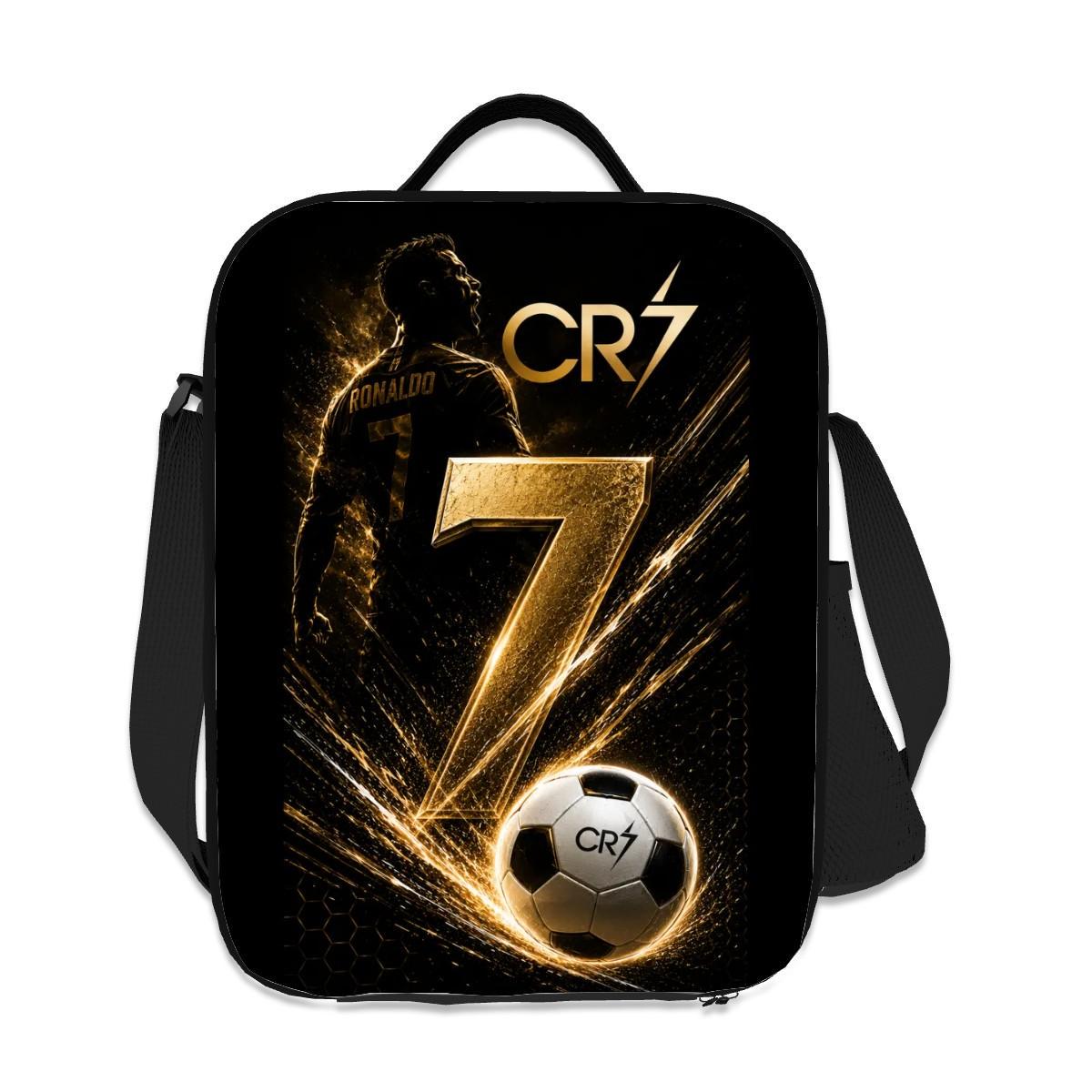 Insulated lunch bag with shoulder strap, football print, work or school