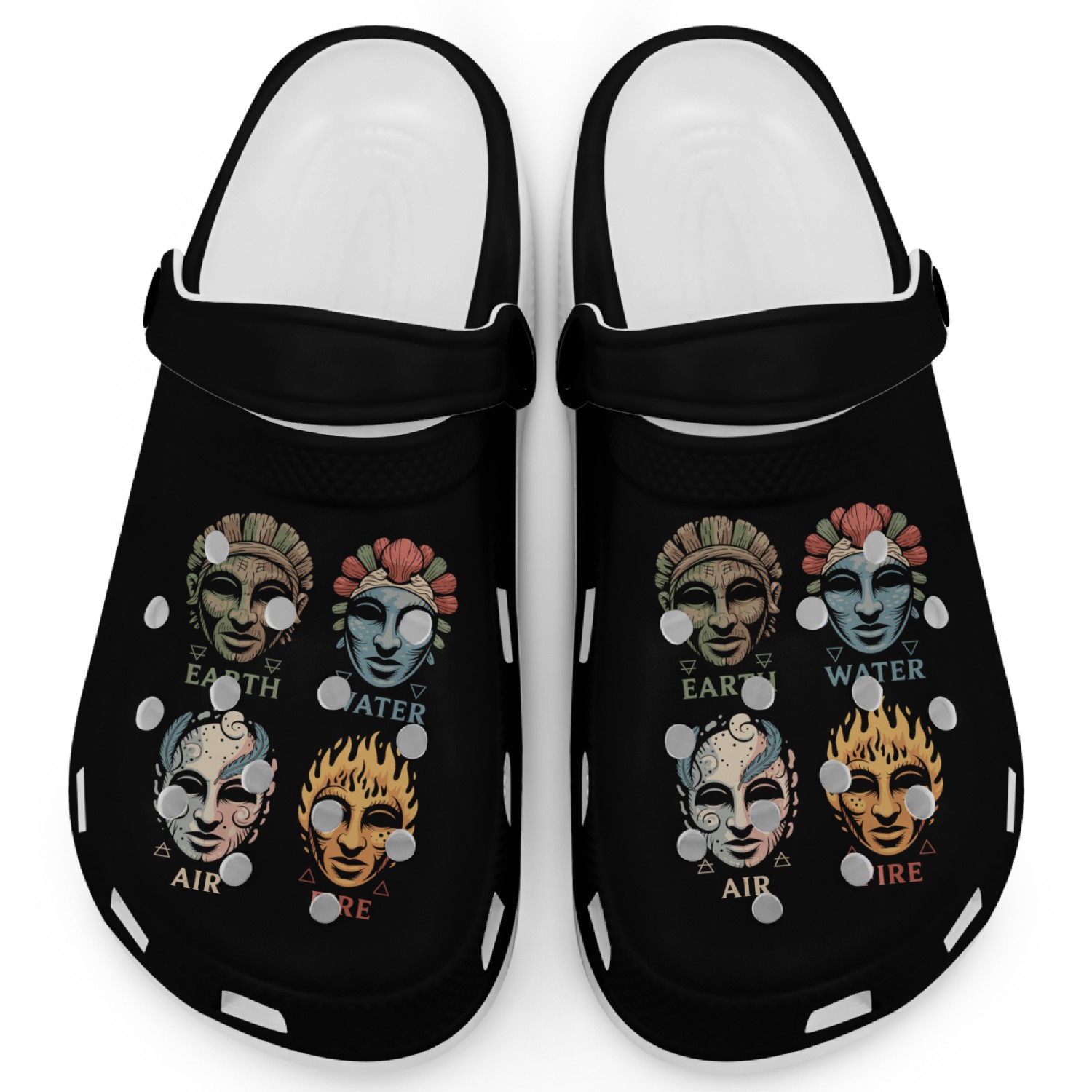 Four Elemental Masks | Alchemical Symbols Art Clogs
