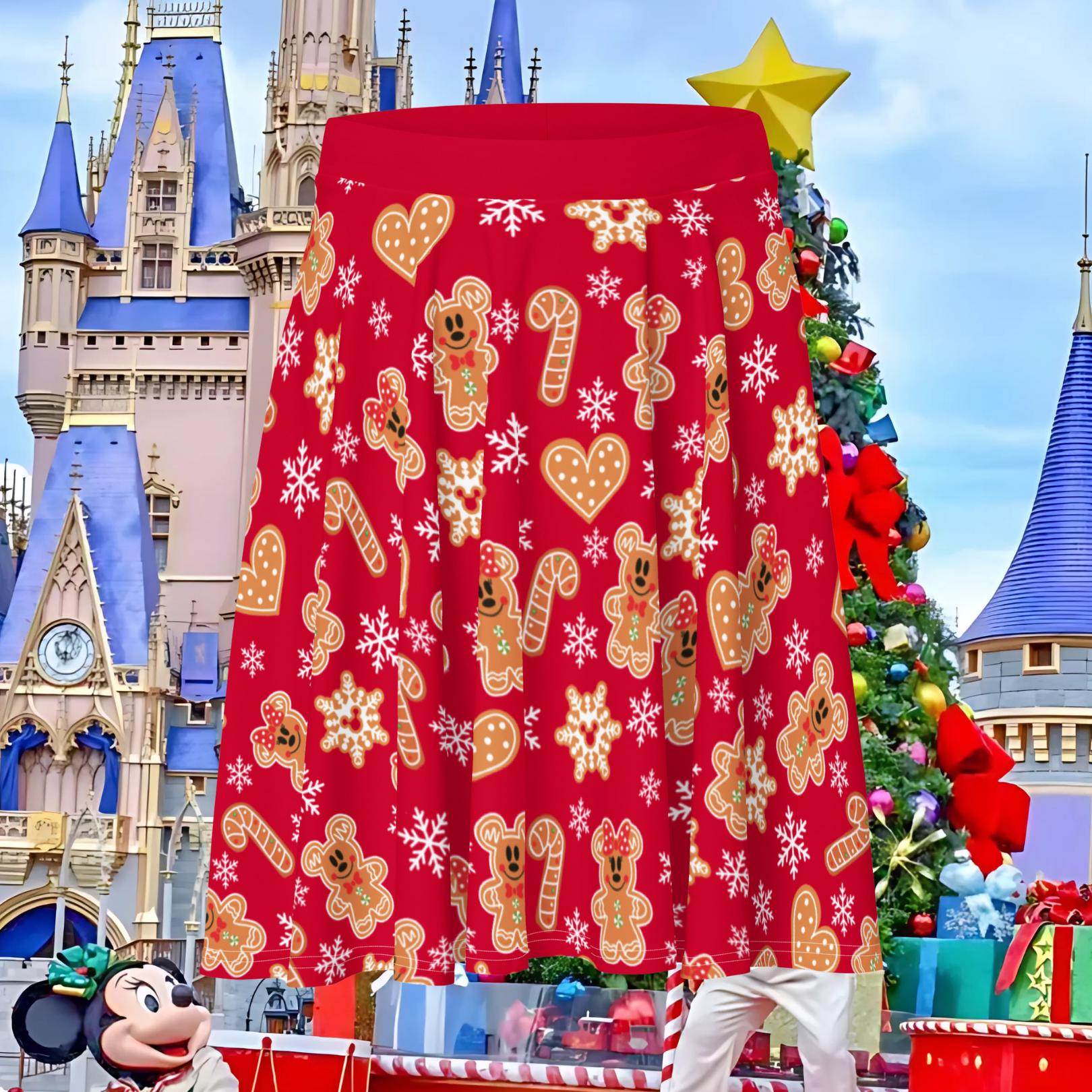 Jollywood Christmas Skater Skirt: Gingerbread Print