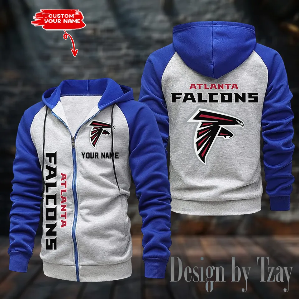 Atlanta Falcons Men's Raglan Full Zip Hoodie American Football Team Zip Hoodie Gift For Fan