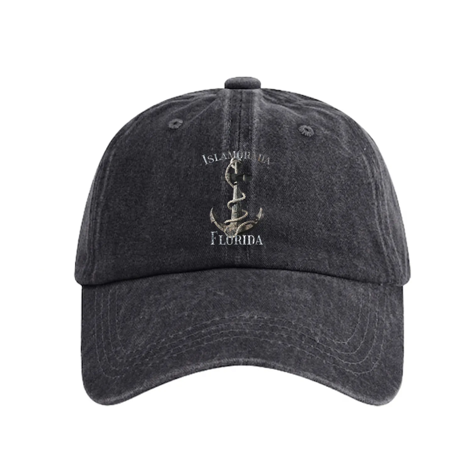 Islamorada Florida Keys Nautical Anchor Sailing Washed Denim Baseball Caps