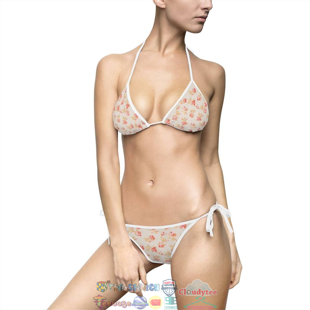 Women's Floral White Two Piece Sling Bikini Swimsuit Beachwear