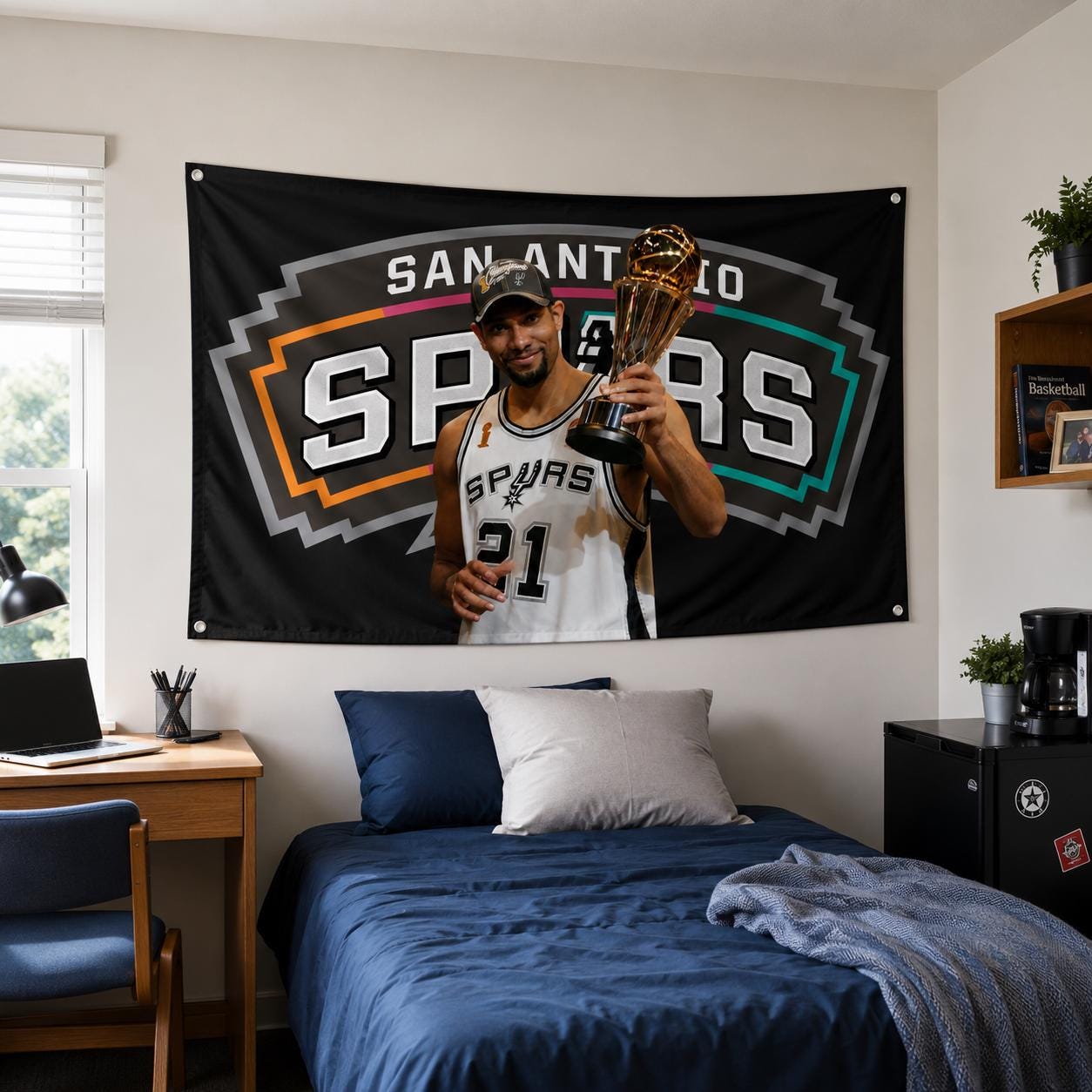 Tim Duncan Spurs Flag, San Antonio Basketball Legend Tapestry, Championship Wall Decor, Sports Fan Room Flag