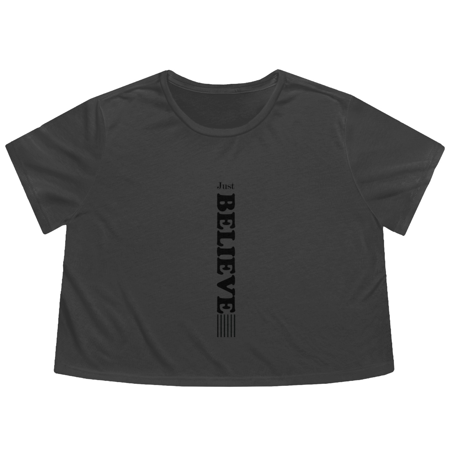Just Believe Vertical Black Flowy Cropped Tees