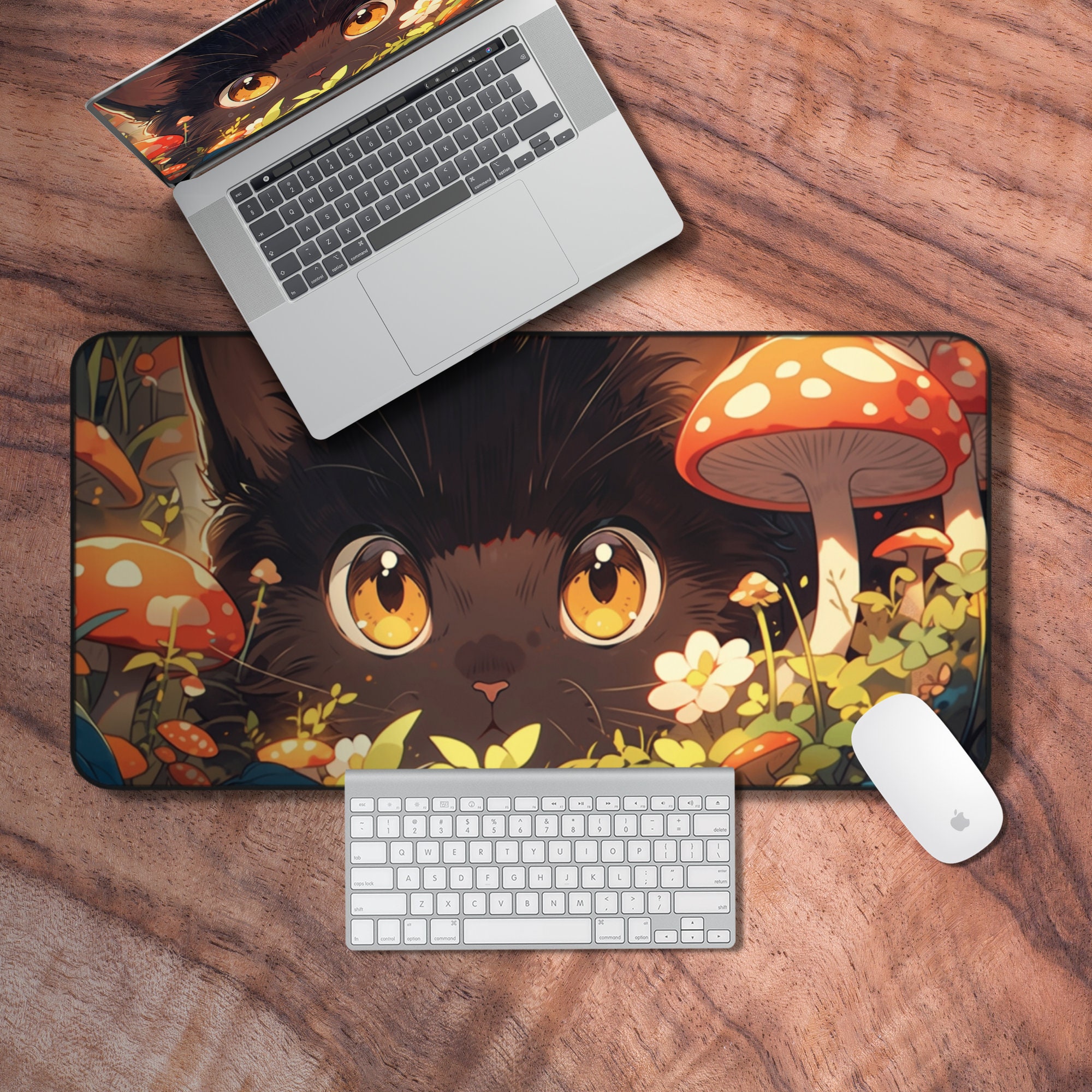 Cat Desk Mat, Cute Anime Mouse Pad, Lofi Laptop Mat