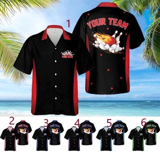 Personalized Bowling Hawaiian Shirt, Custom Name Button Down Shirt, Custom Name, Neon Bowling Matching Shirt, Bowler Shirts