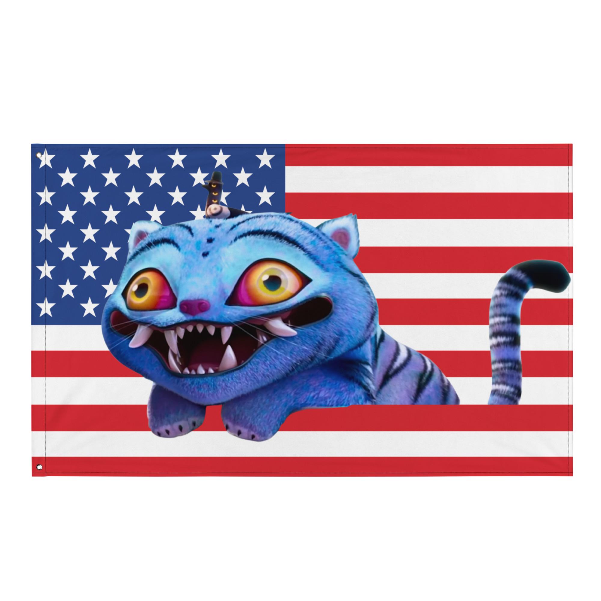 Demon Bird and Derpy Tiger American Flag Tapestry | KPOP Demon Hunters Banner