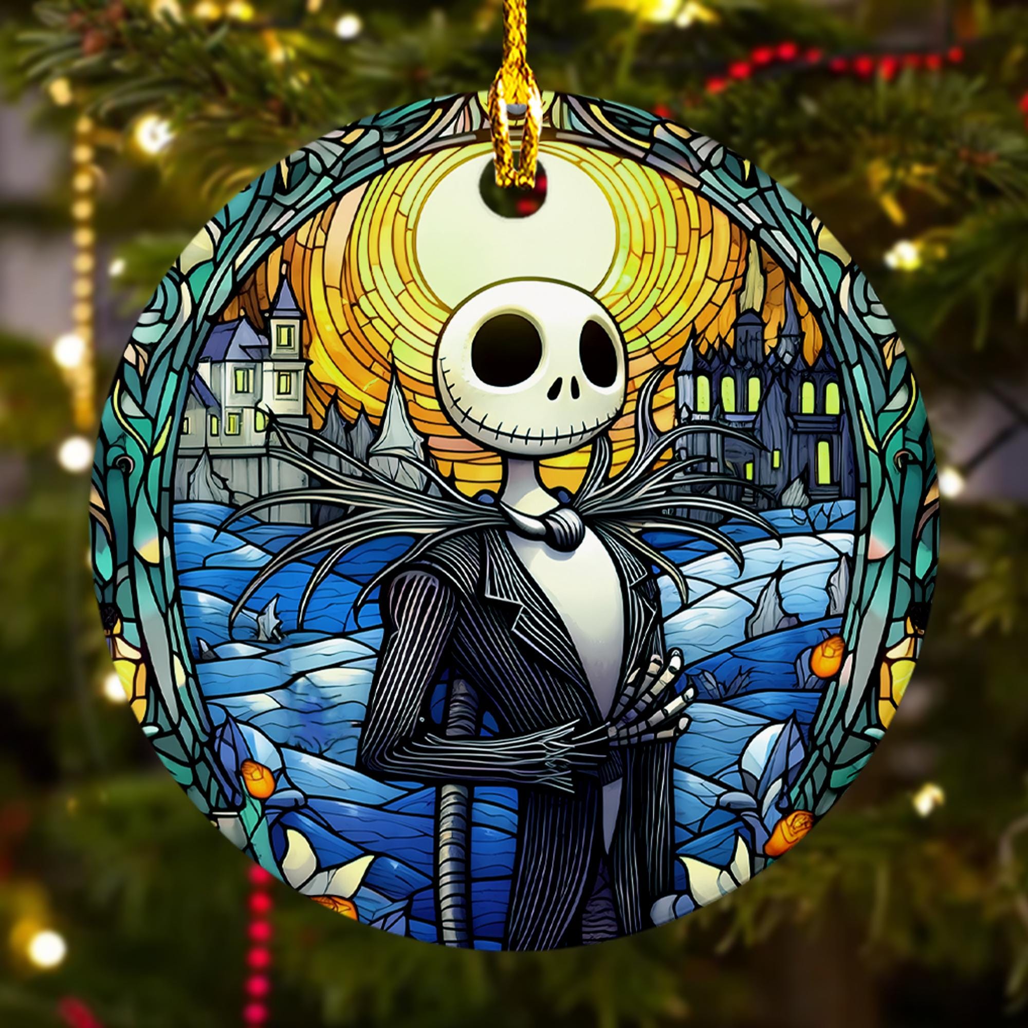 Stained Glass Scary Christmas Ornament, Nightmare 2024 Christmas Tree Decor, Skeleton Stained Glass Ornament, Nightmare Xmas Gift For Kid