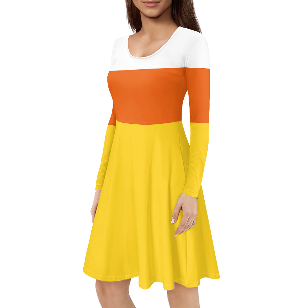 Candy Corn All-over print long sleeve midi dress