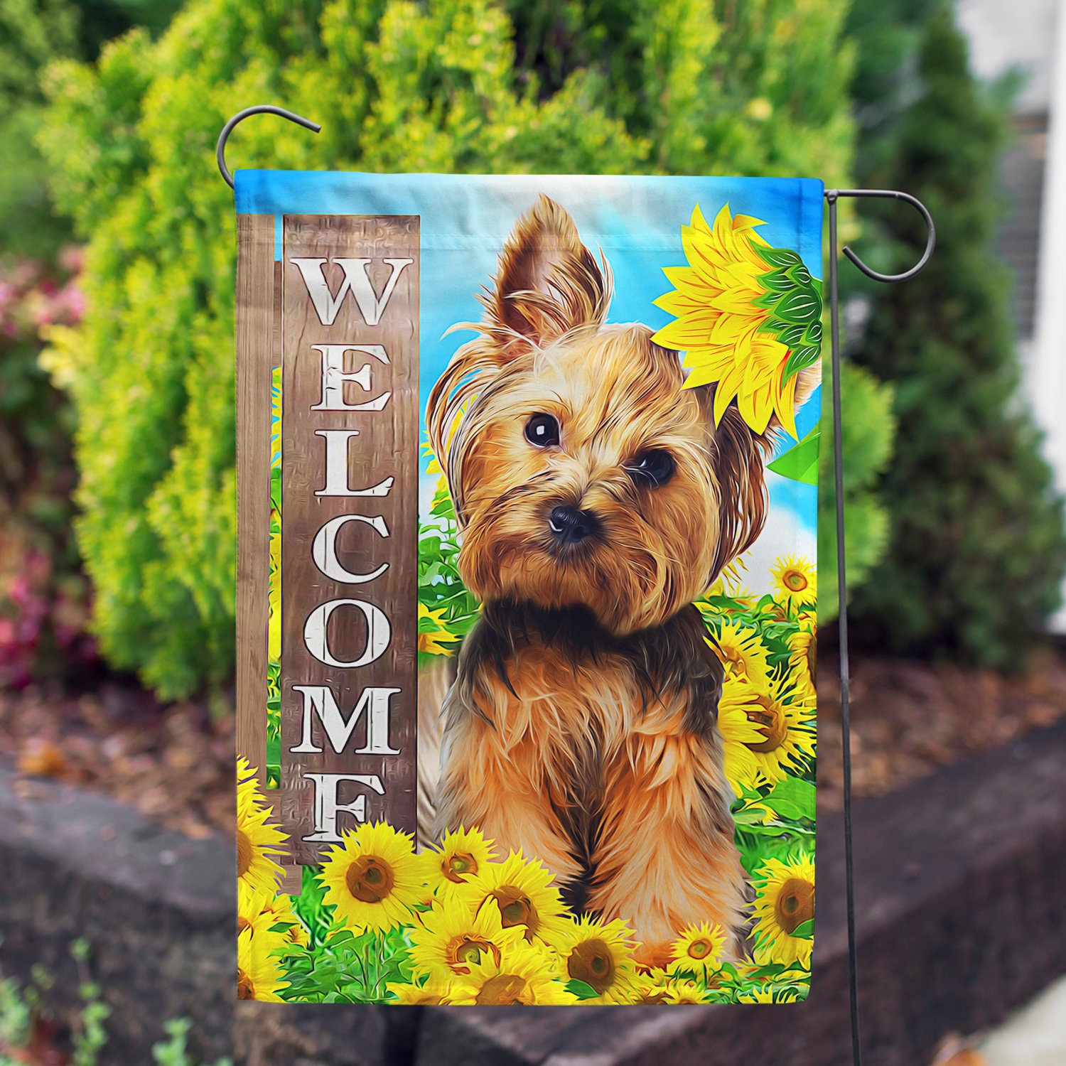 Yorkshire Terrier Garden Flag, Dog Breed Garden Flag, Dog Welcome Flag, Dog Owner Gift, Pet Yard Flag, Dog Garden Decor, Sunflowers Flag