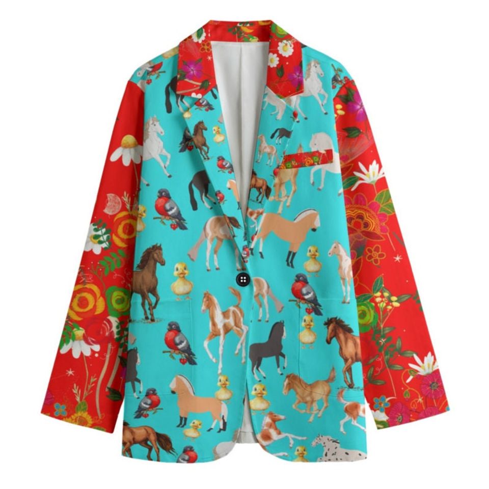 Cartoon Horse Women Casual Blazer, Women Suit Jacket, Gift For Her