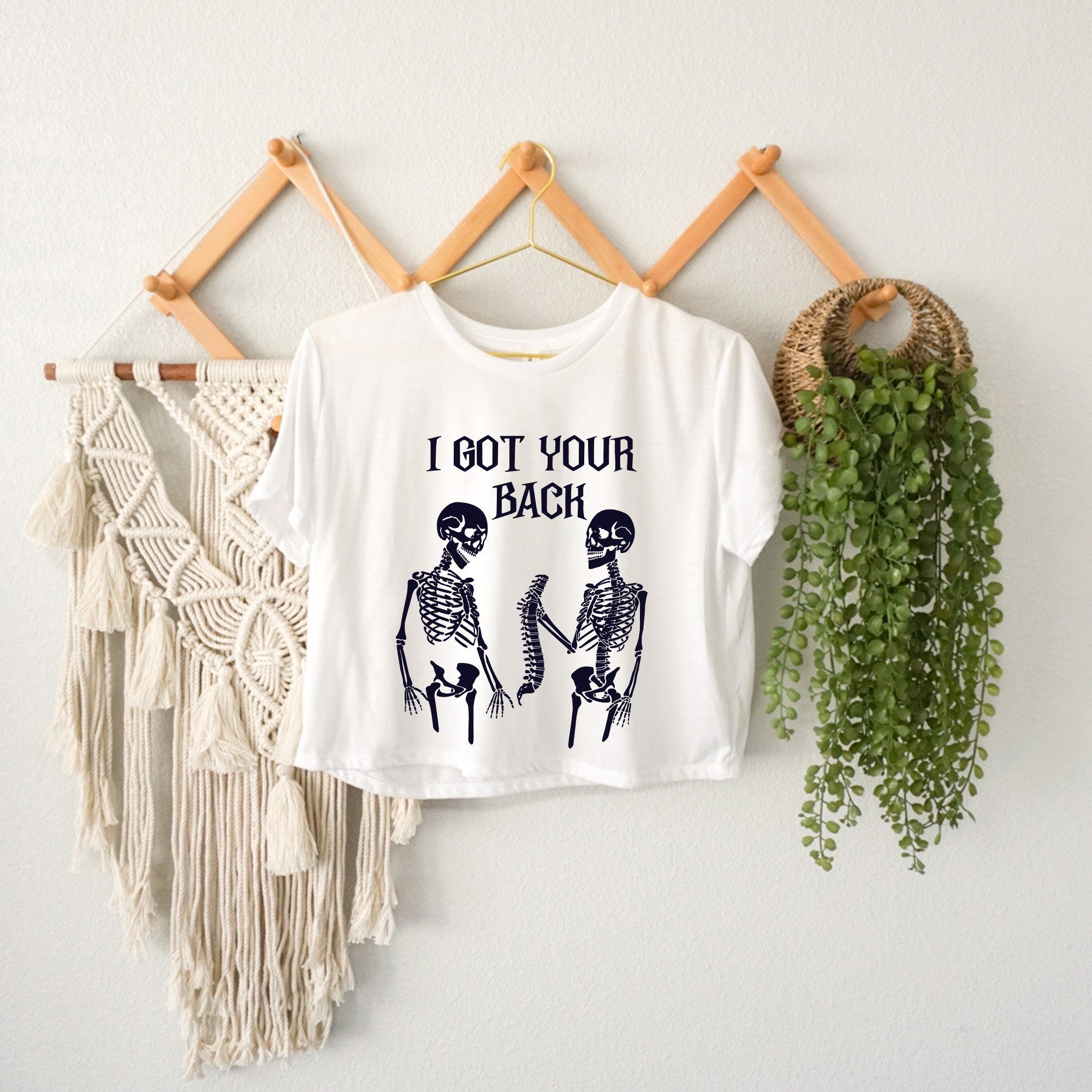 I Got Your Back Skeleton Crop Top, Halloween Witches Girl Top