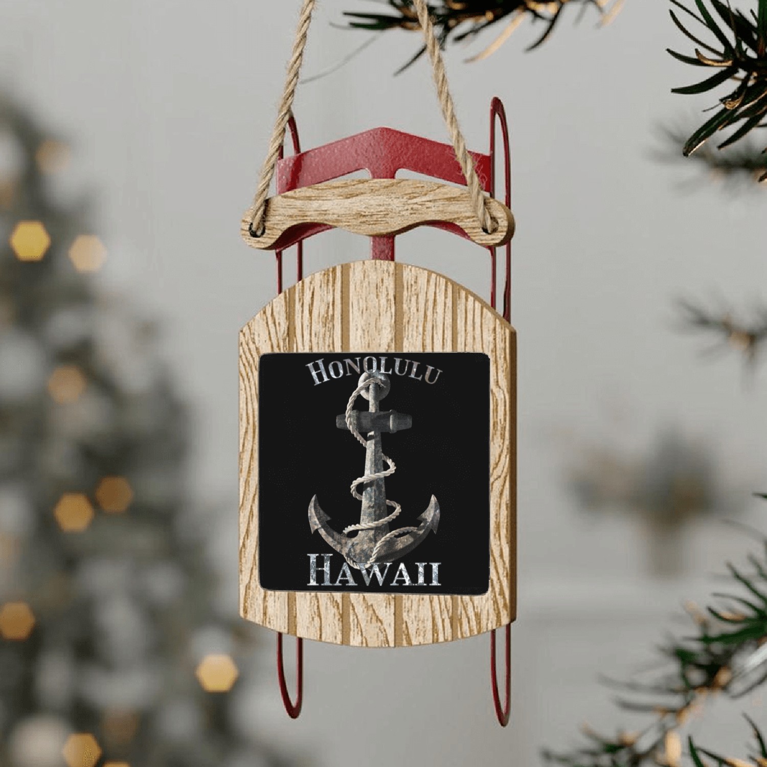 Honolulu Hawaii Nautical Anchor Sailing Sled Ornaments