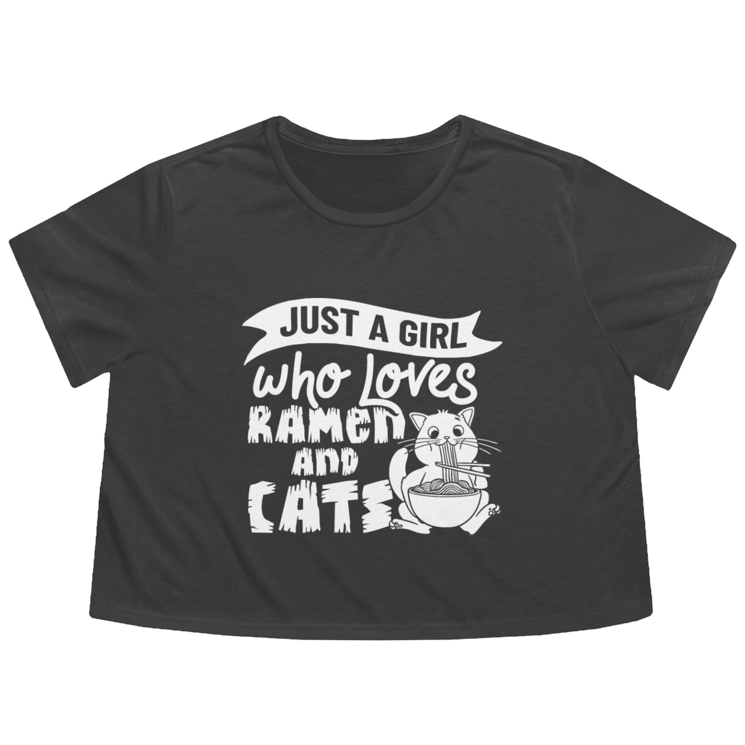 Ramen Cat Bowl Chicken Noodle Soup Japanese Flowy Cropped Tees