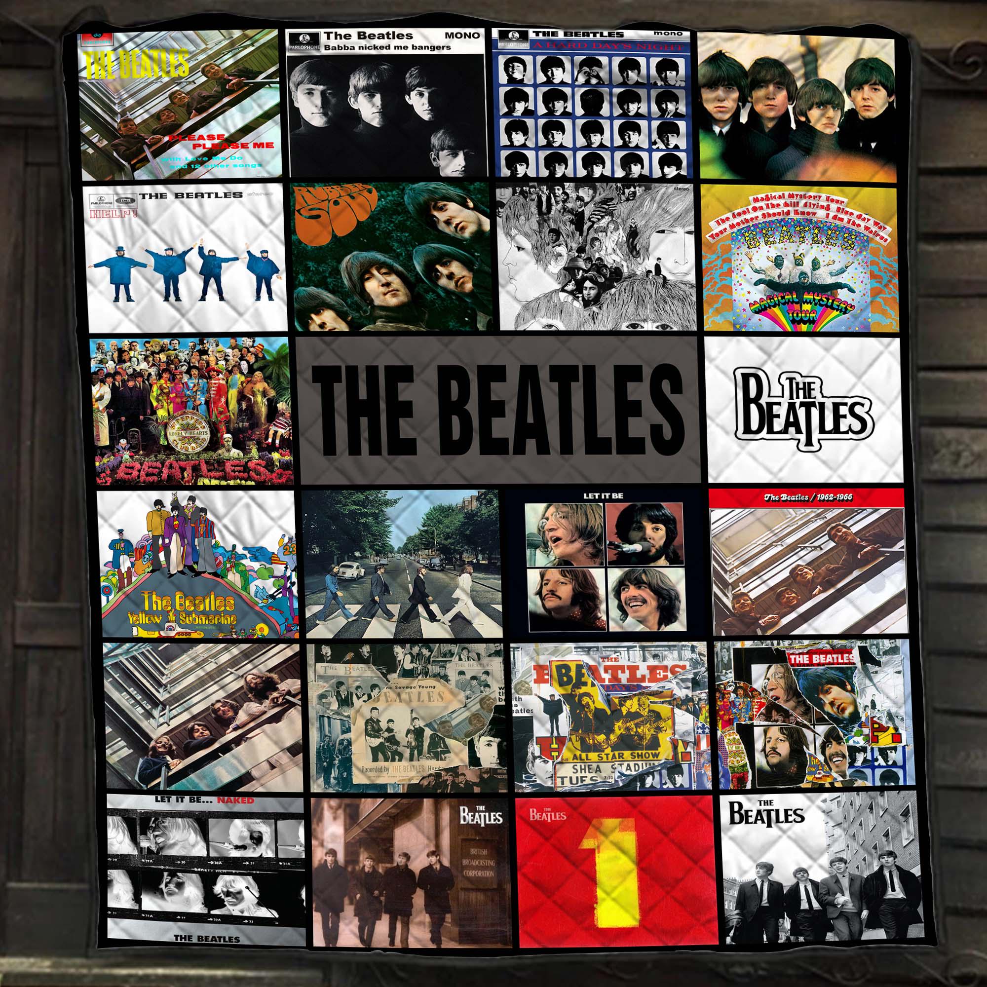 The Beatles Music Collage Blanket, Rock Band Throw, Retro Album Art Quilt