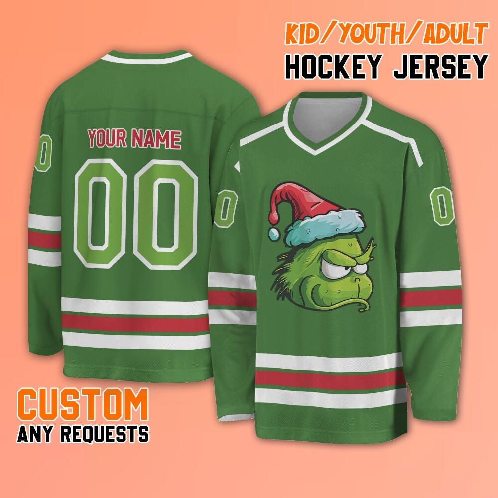 Personalize Grin Hockey Jersey, Custom Grin Hockey, Christmas Hockey Jersey Team, Custom Team Christmas Gift