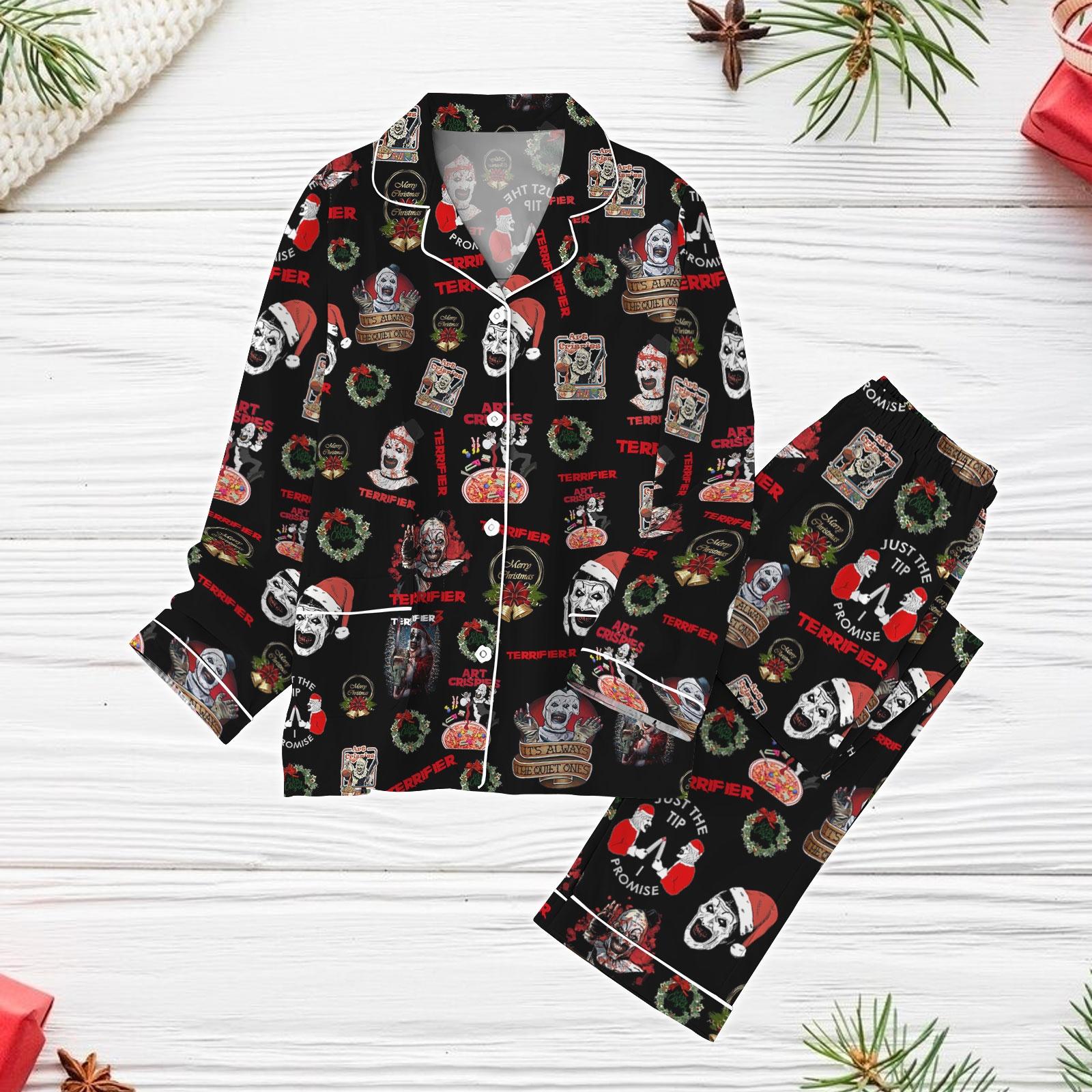 Terrifier Horror Pajamas Set, Terrifier Movie Xmas Pajamas, The Art Clown Pajamas, Horror Movie Holiday Pajamas, Horror Characters Gift