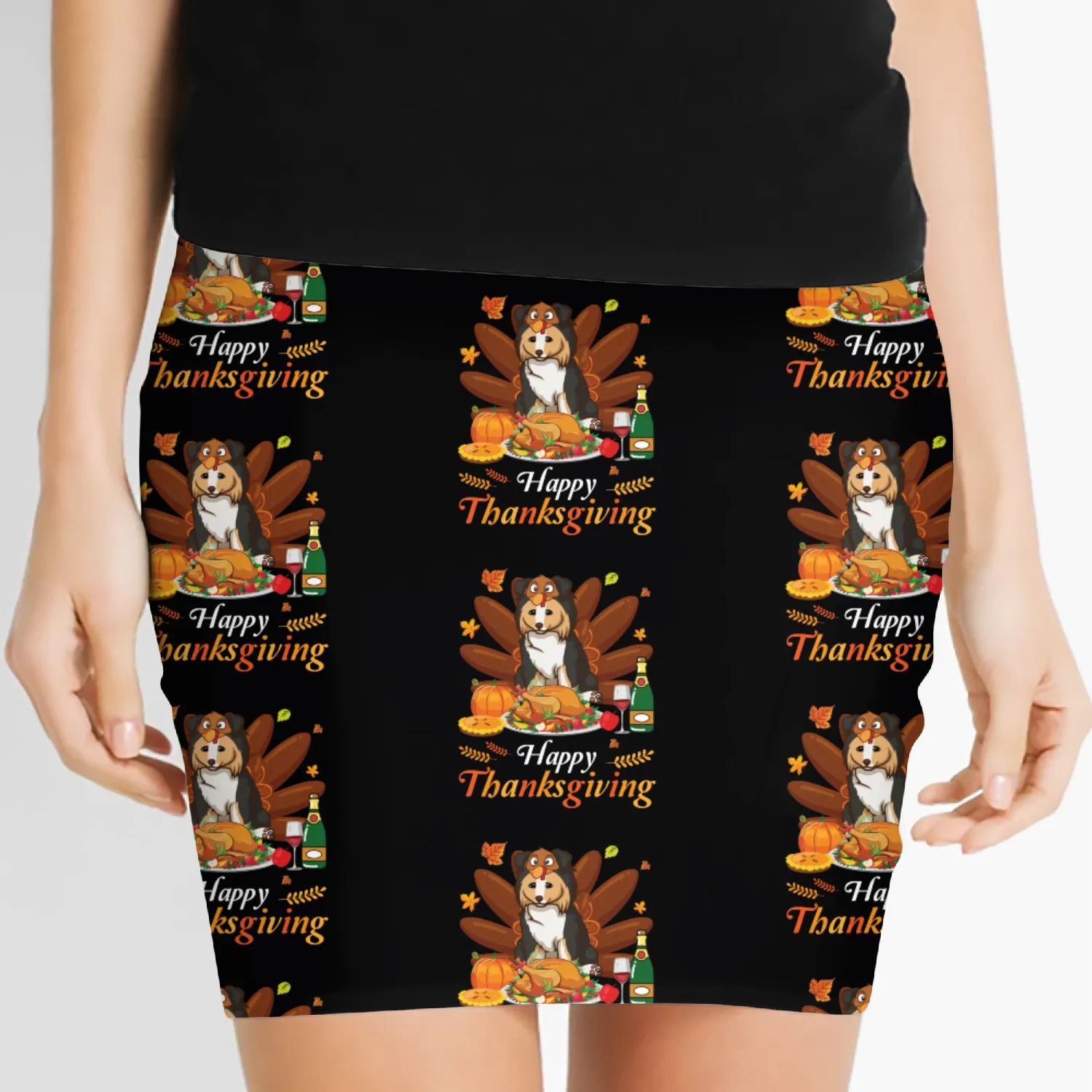 Cheerful Collie Turkey Costume Wine Pie Pumpkin Women's Mini Skirts
