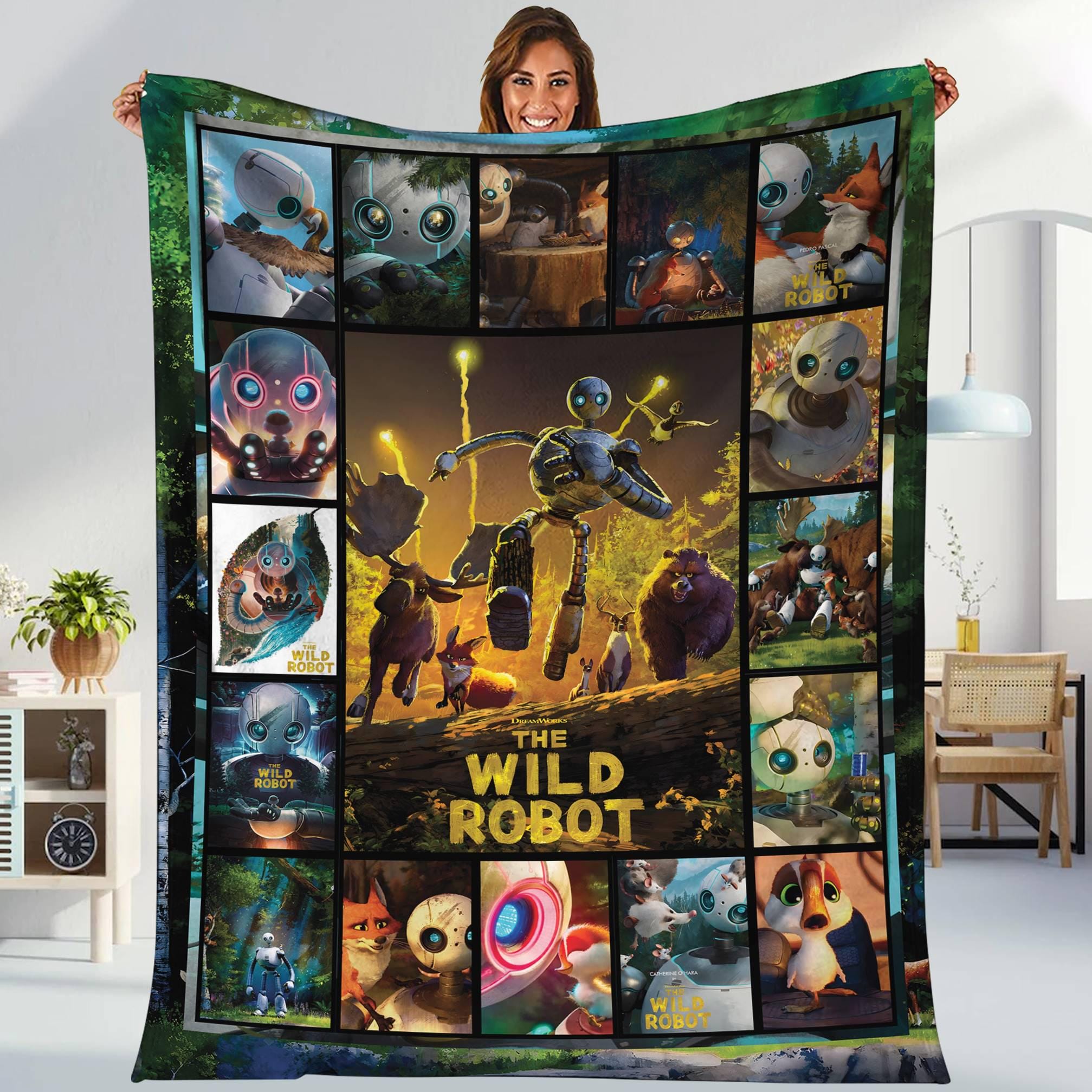 The Wild Robot Blanket, Roz Robot Fleece Blanket, Brightbill VontraThe Wild Robot Blanket For Bed Couch Sofa