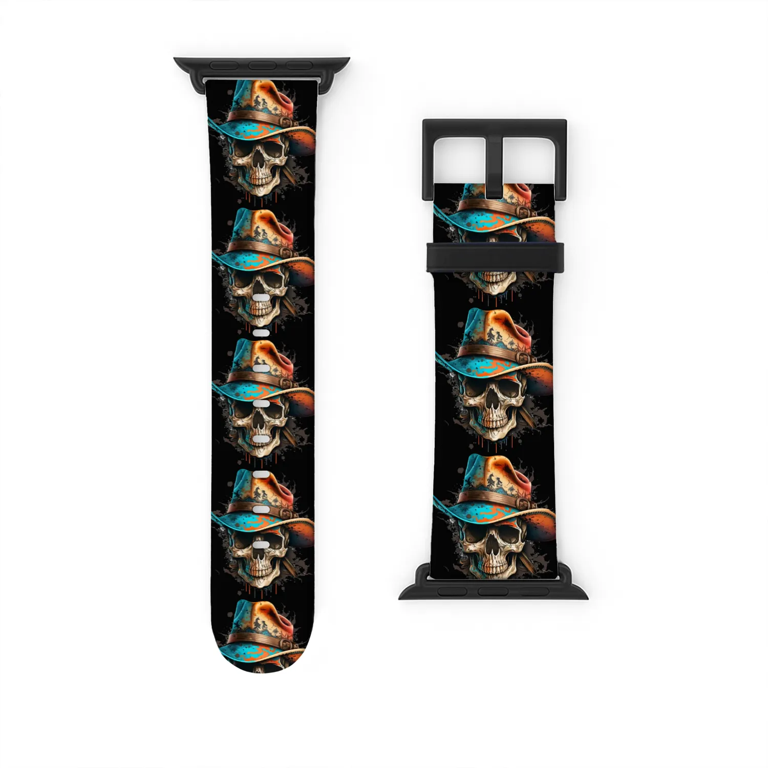 Watercolor Skull in a Cowboy Hat Skeleton Art 5 Watch Bands For Apple Watch