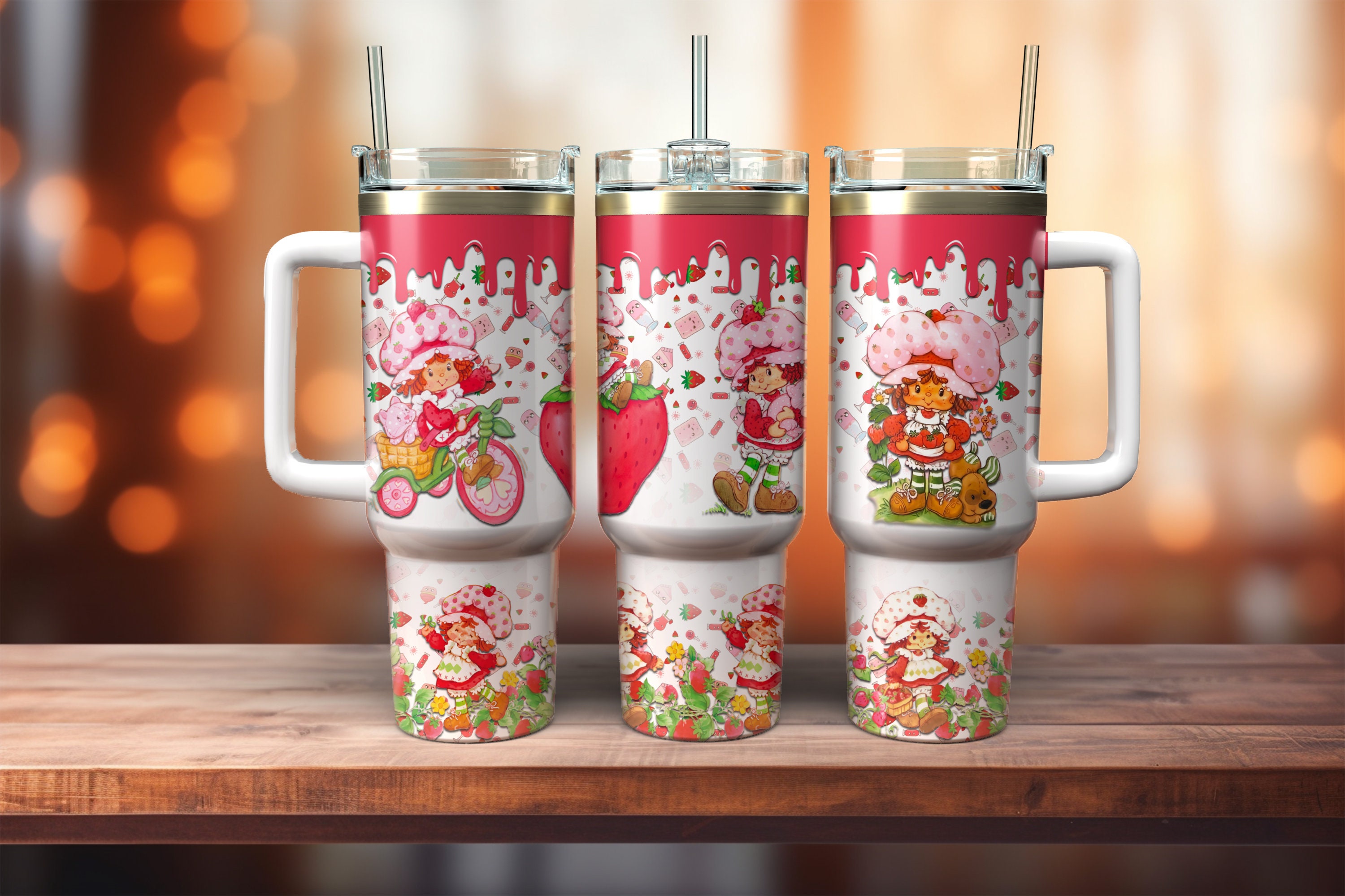 Strawberry Shortcake Cartoon Characters Tumbler 40 oz With Handle