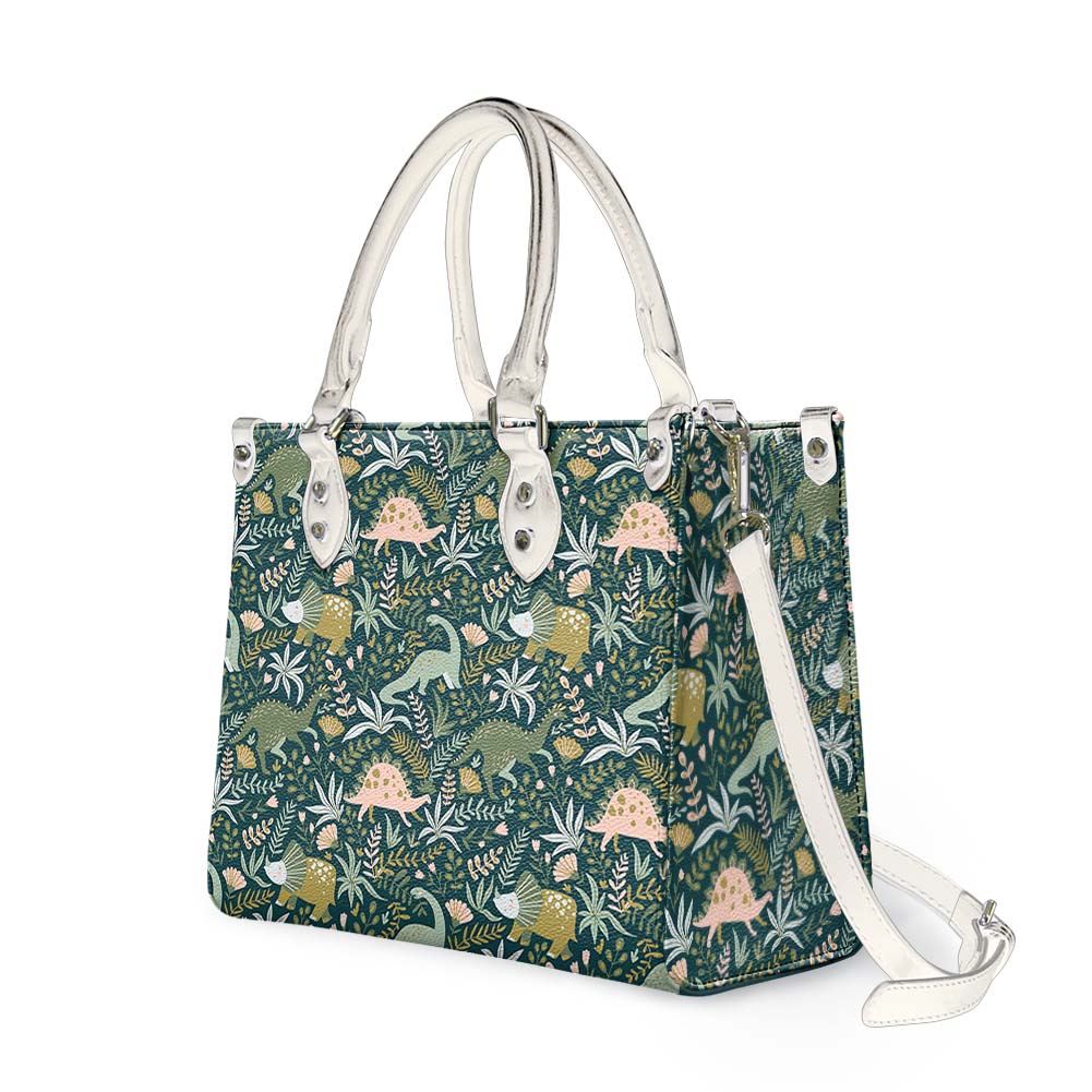 Dinosaur flower Leather Bag, Dinosaur park Handbag