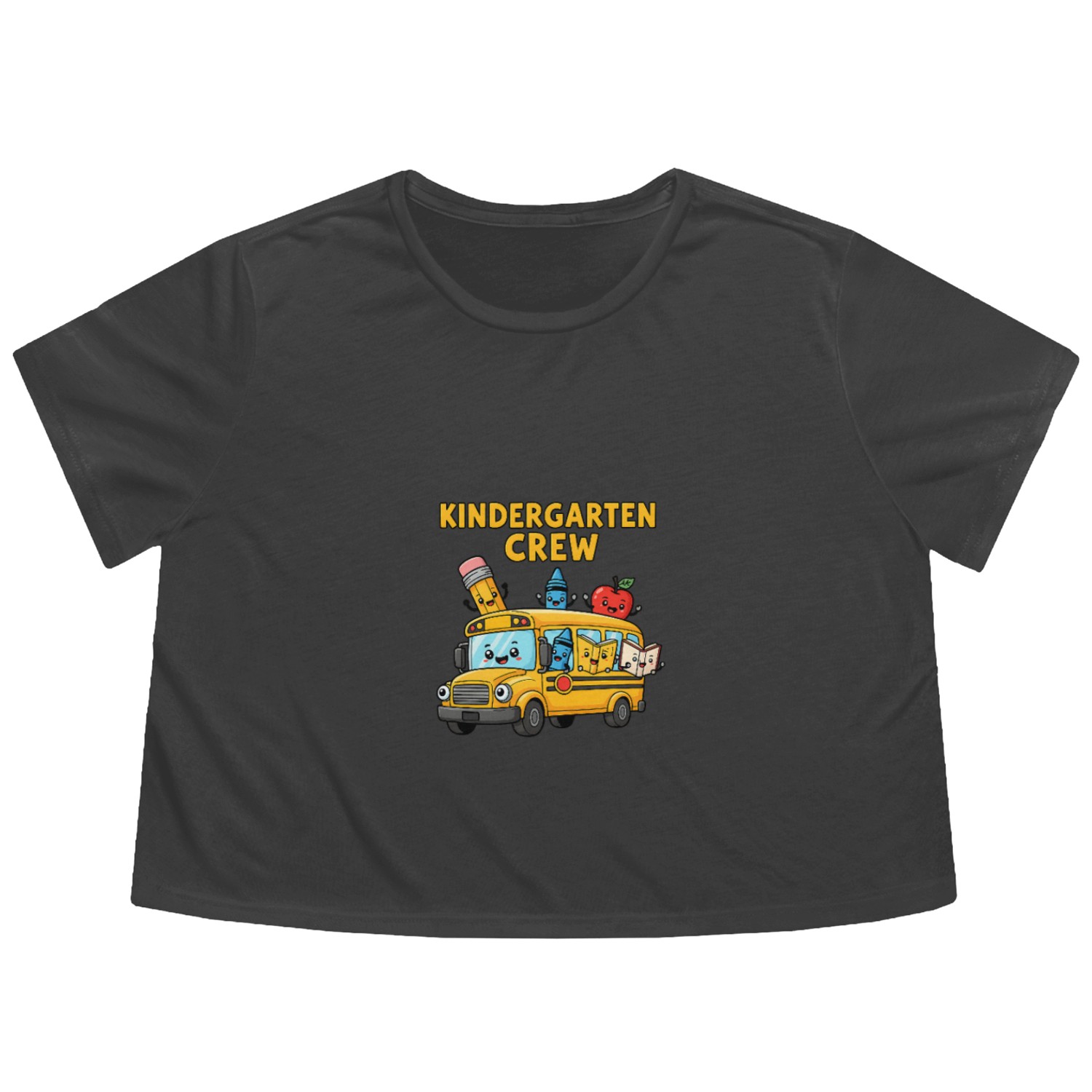 Kindergarten Crew School Bus Illustration Flowy Cropped Tees