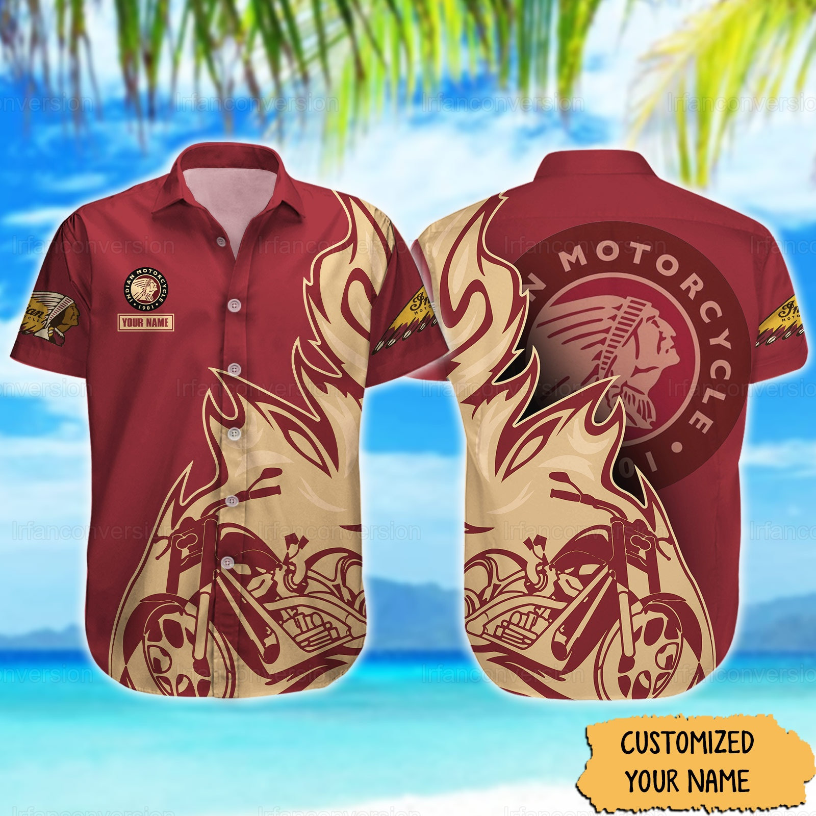 Motorcycle Button Shirt, Indian Button Hawaiian Shirt