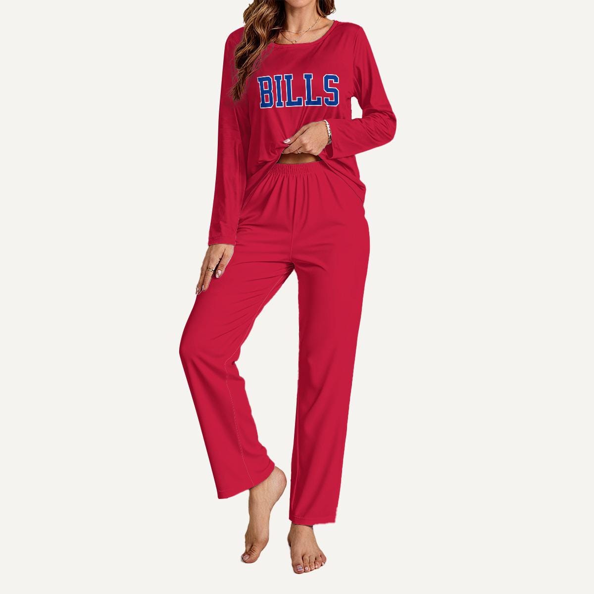 Bills Football Pajama Set, Womens Long Sleeve Lounge Wear, Game Day PJs