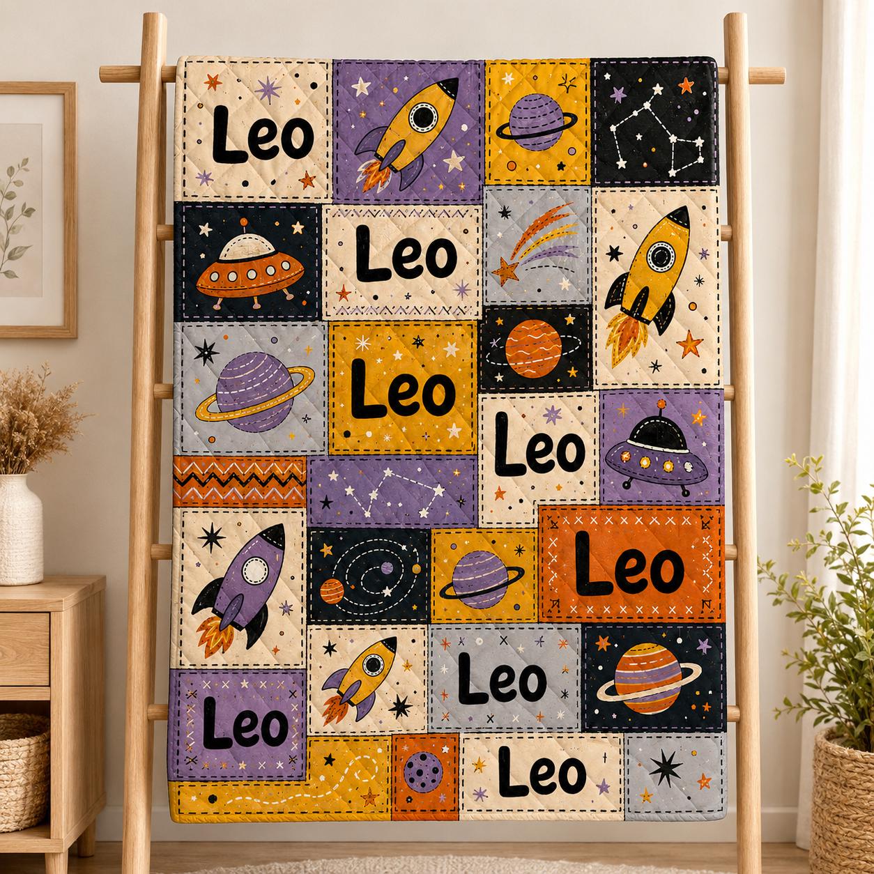 Personalized Space Rocket Planet Custom Name Nursery Quilt Blanket
