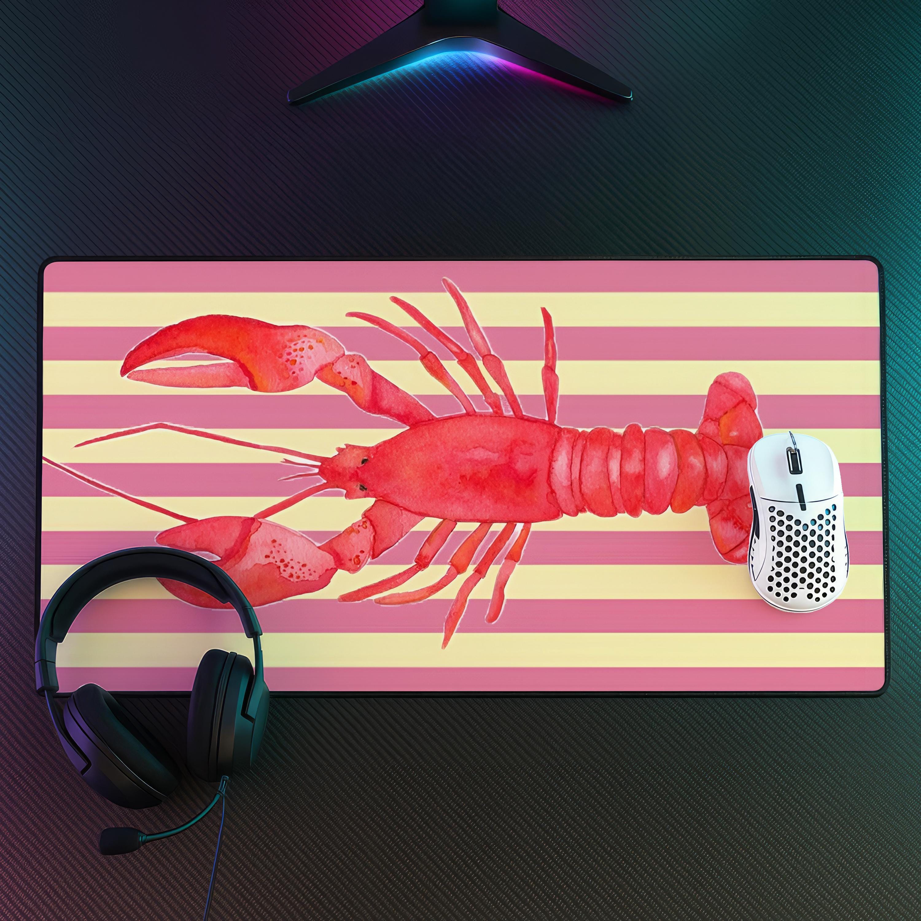 Lobster Mouse Pad, Coastal Aesthetic Desk Mat, Striped Seafood Desk Mat, Nautical Ocean Gaming Desk Pad, Beach Decor Gift