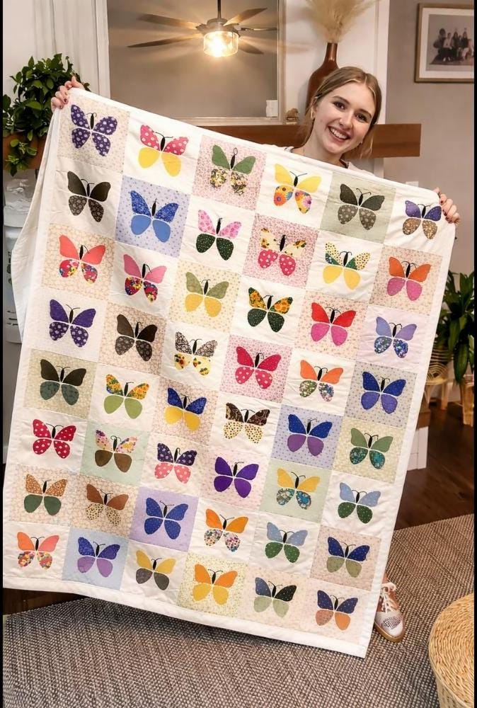 Modern Butterfly Patchwork Quilt Blanket Bedspread