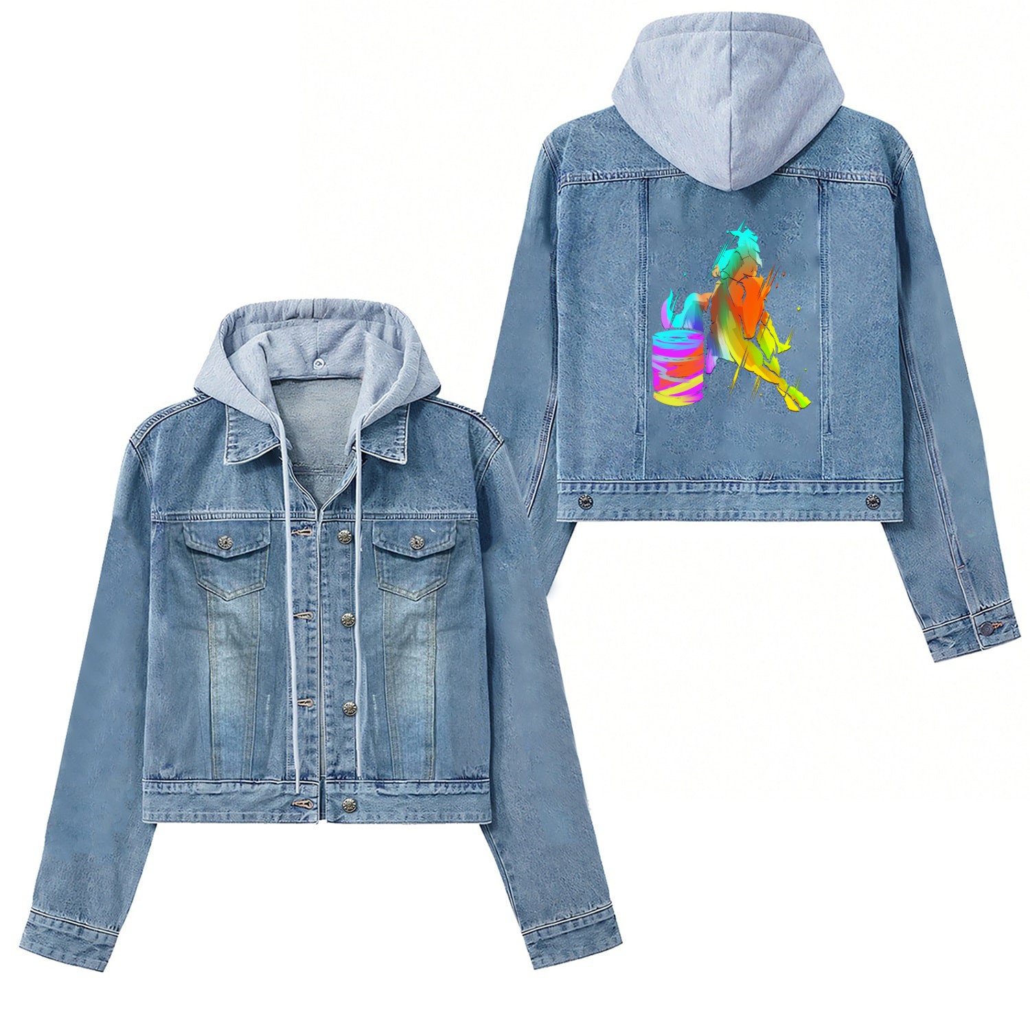 Barrel Racing Horse Riding Rodeo Colorful Cowgirl Women's Denim Jackets