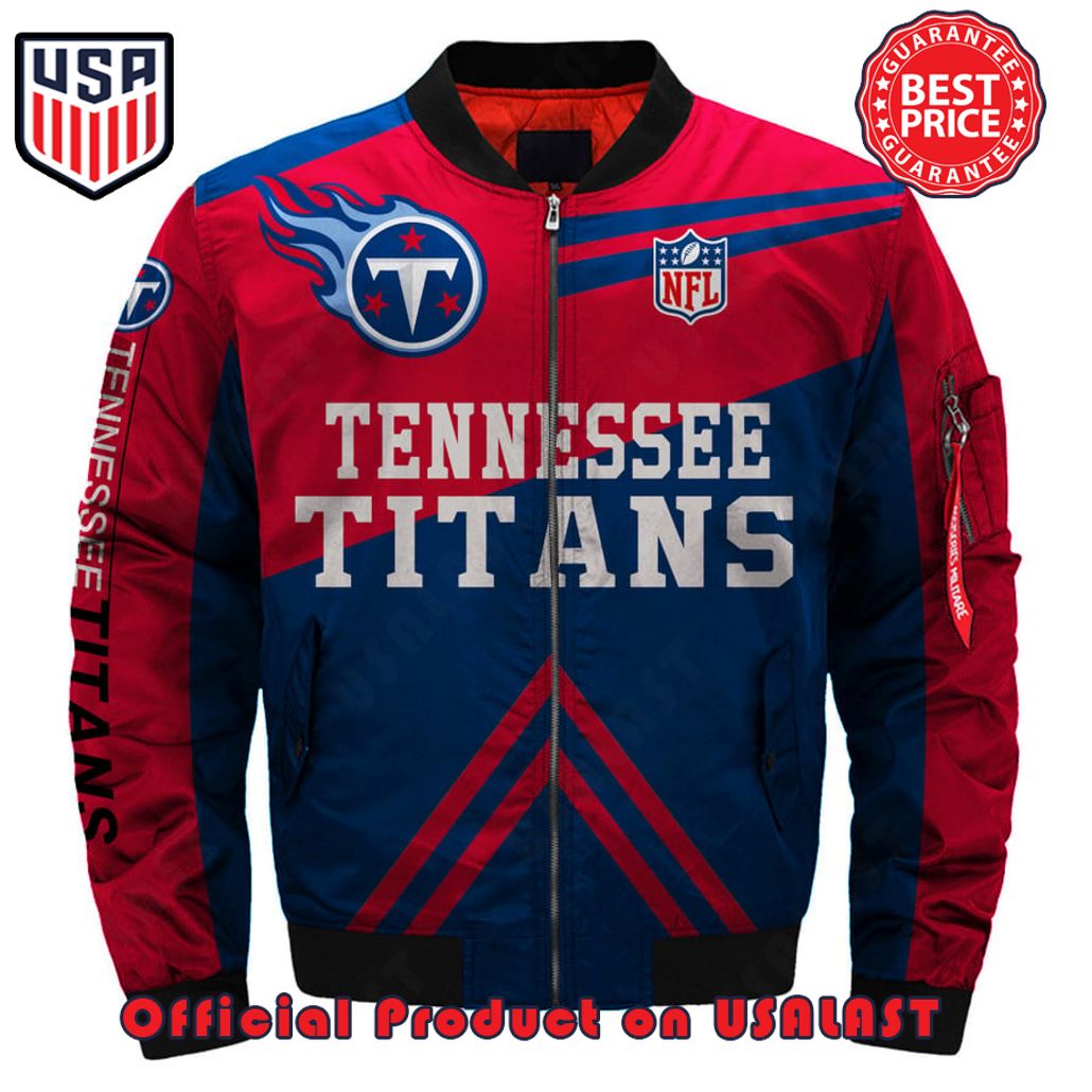 TENNESSEE TITANS LOGO PATTERN BOMBER JACKET – BLUE AND RED
