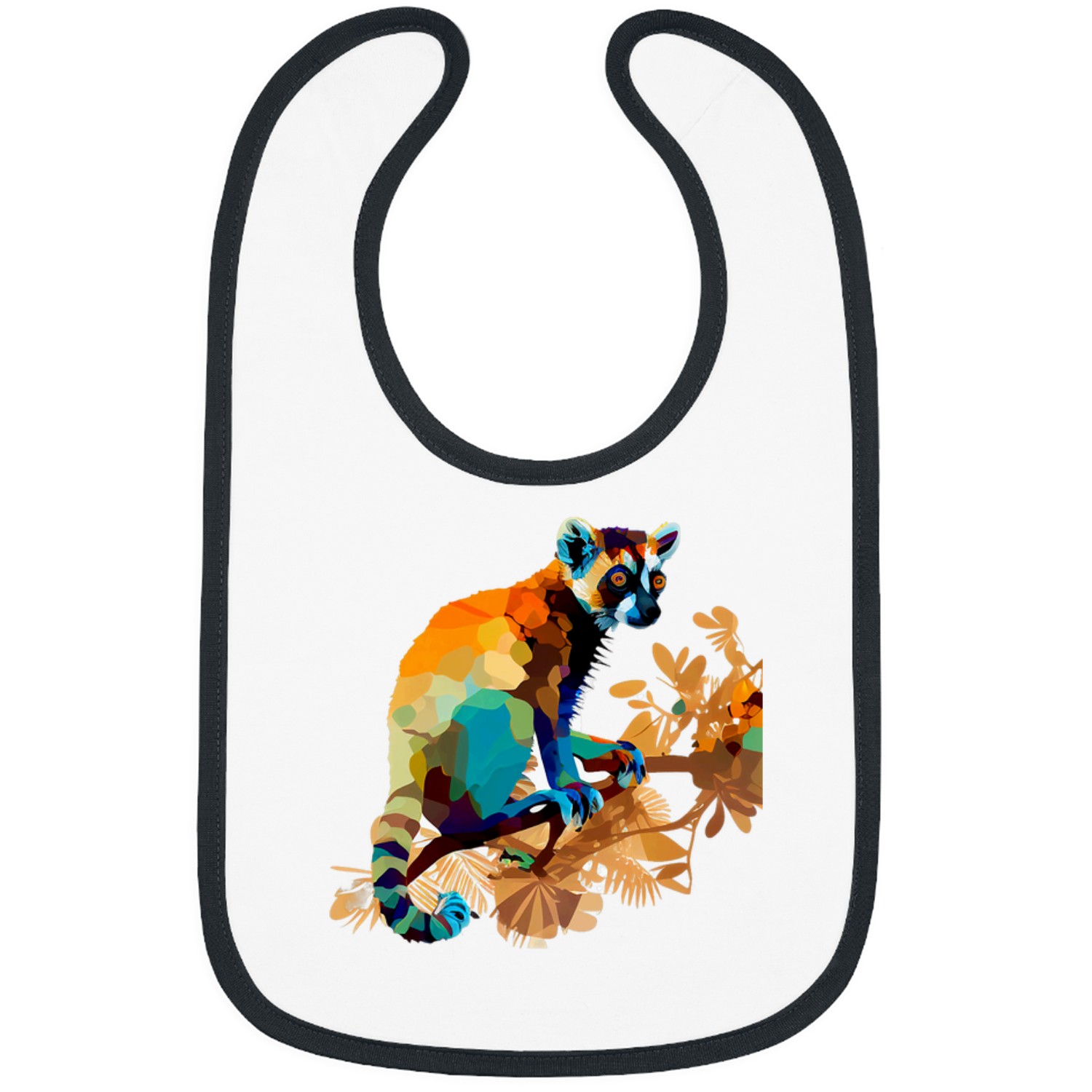 Lemur Pet Colourful lemur sitting on a branch in the jungle Bibs
