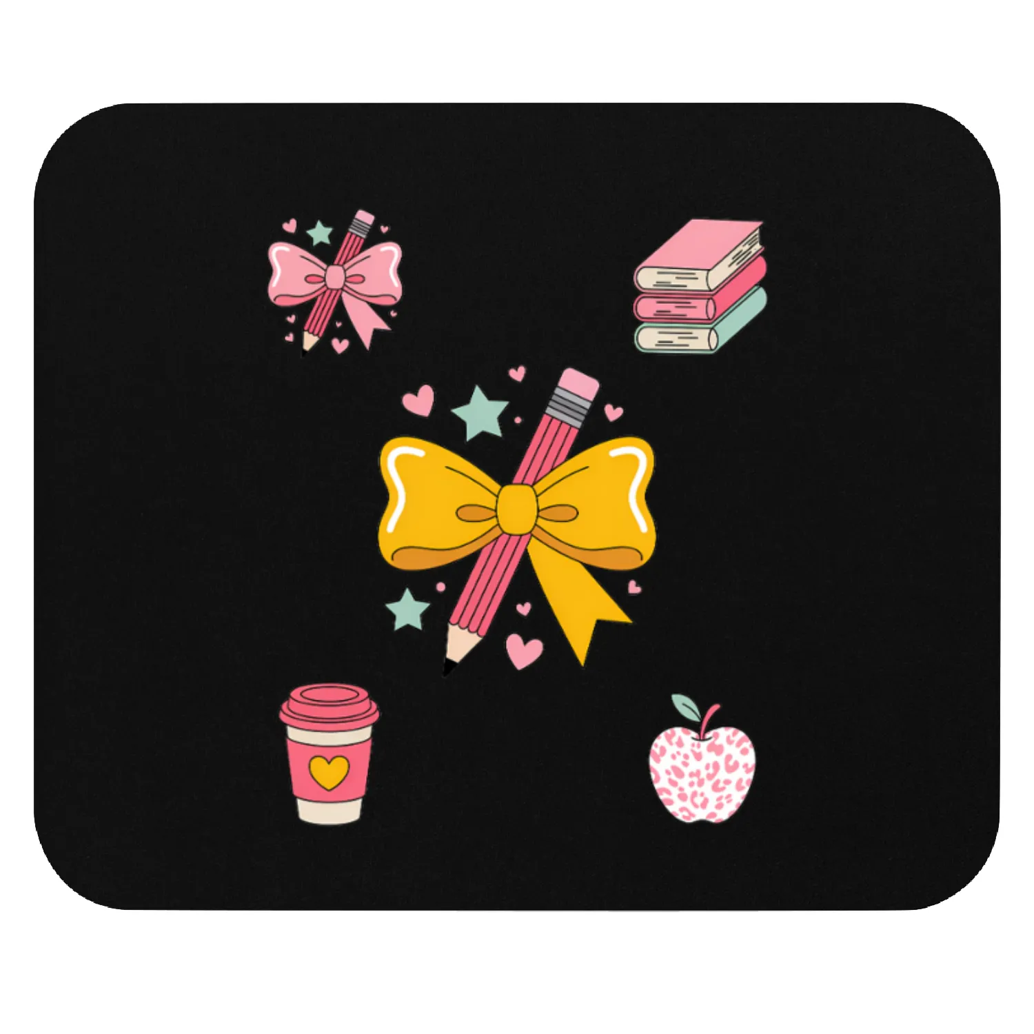 Apple Coquette Bow Books First Day of School Back Mouse Pads