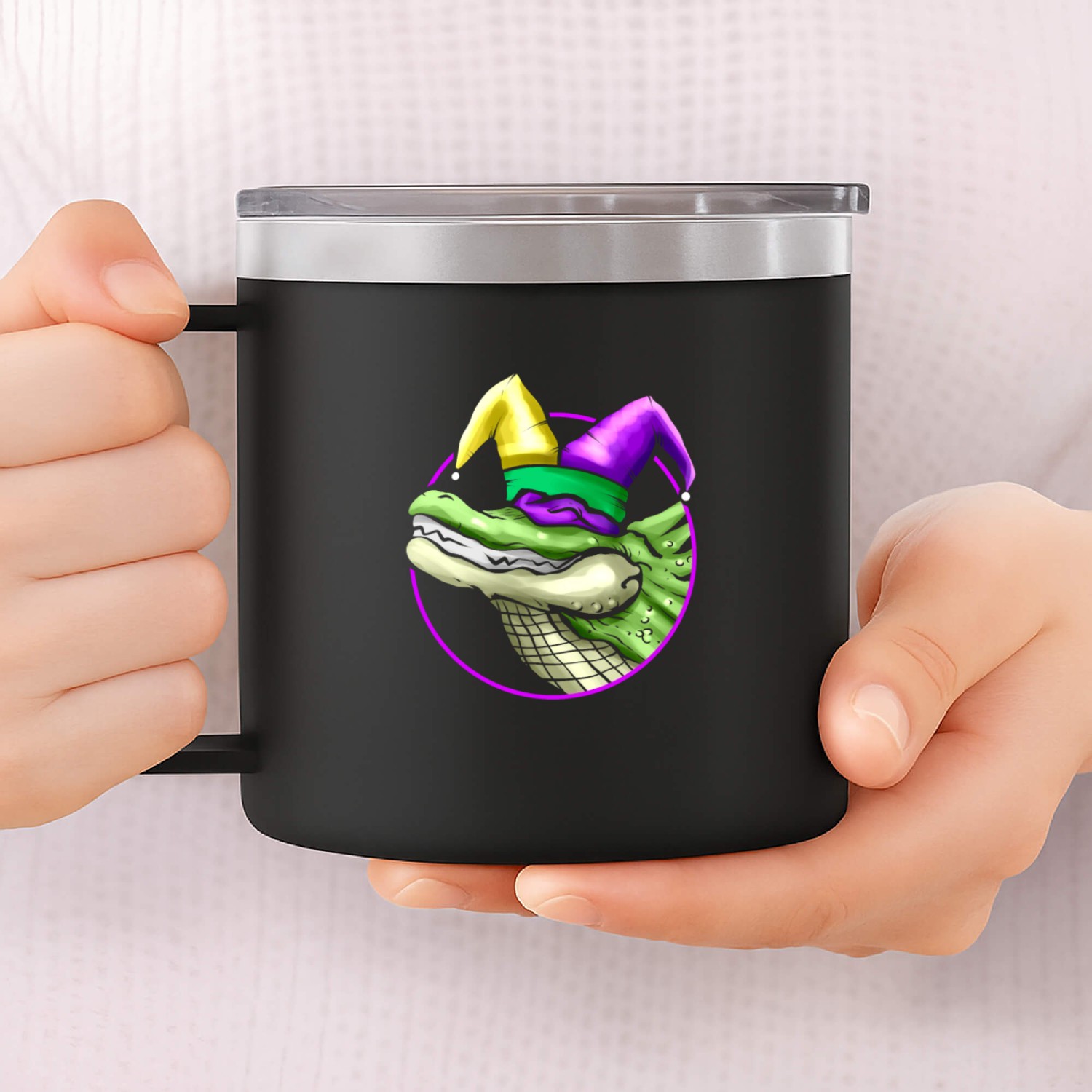 Crocodile with Jester Hat for Mardi Gras 14oz Stainless Steel Tumblers
