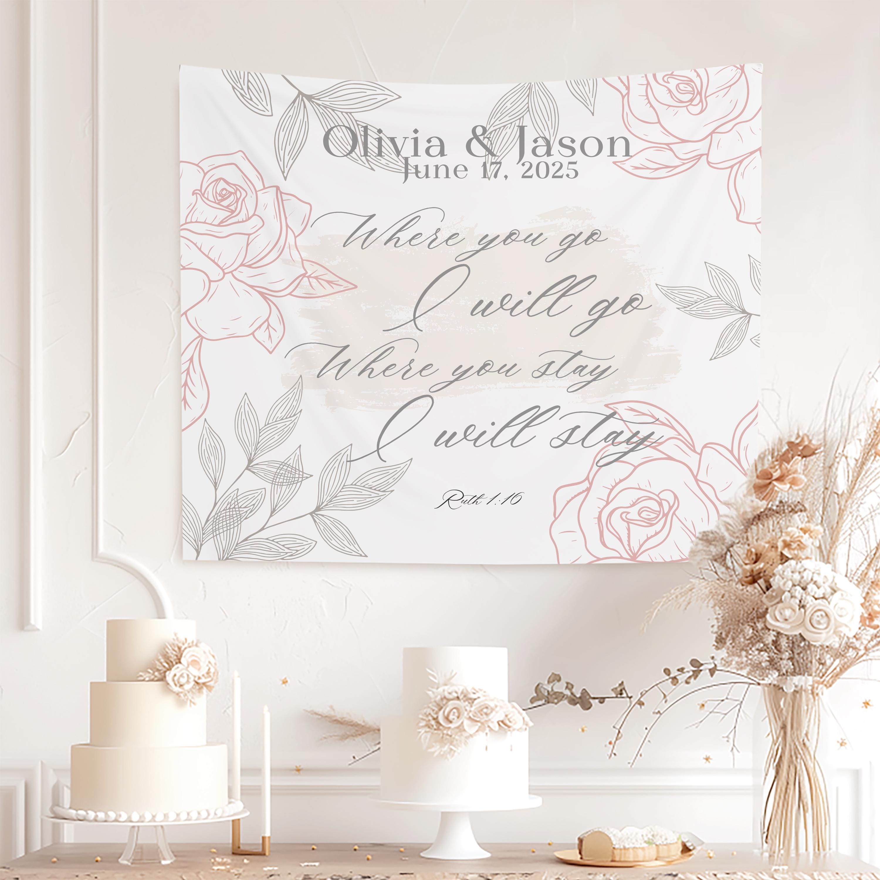 Personalized Wedding Tapestry, Custom Tapestry Christian Wedding Reception Decor, Floral Bridal Shower Banner, Newlywed Wedding Gift