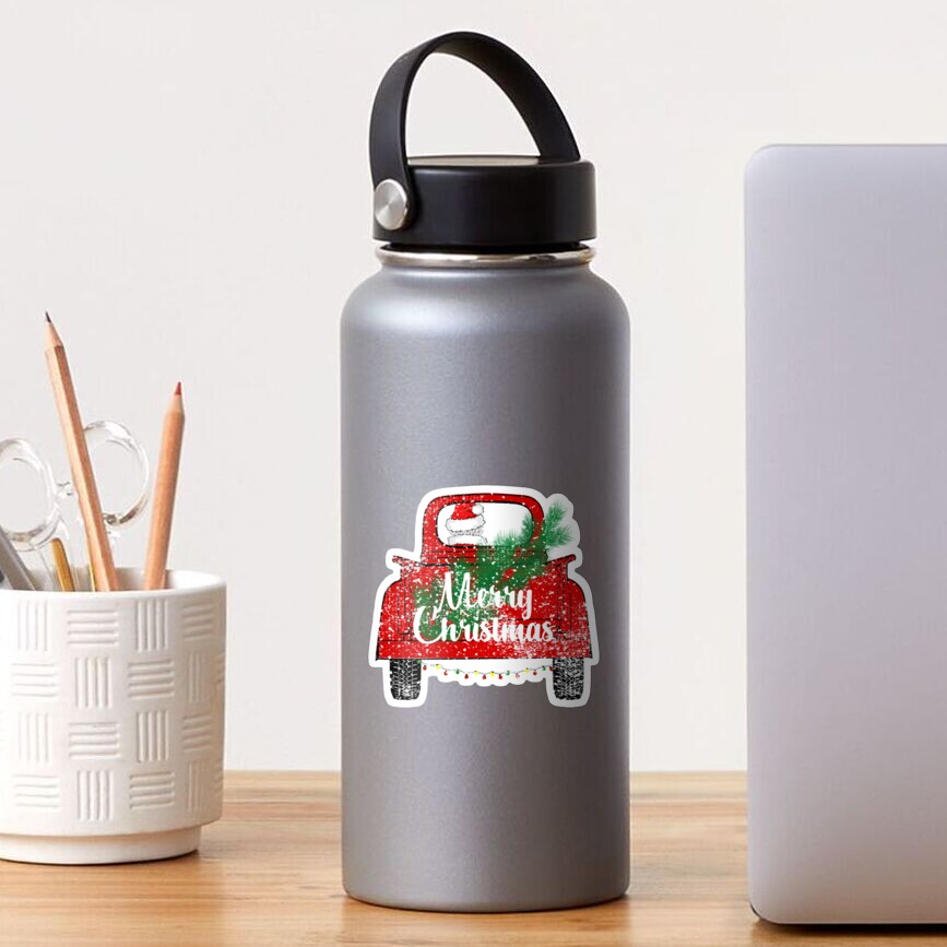 Red Merry Christmas Vintage Red Santa Truck Sticker Shirt Mug Gifts Sticker